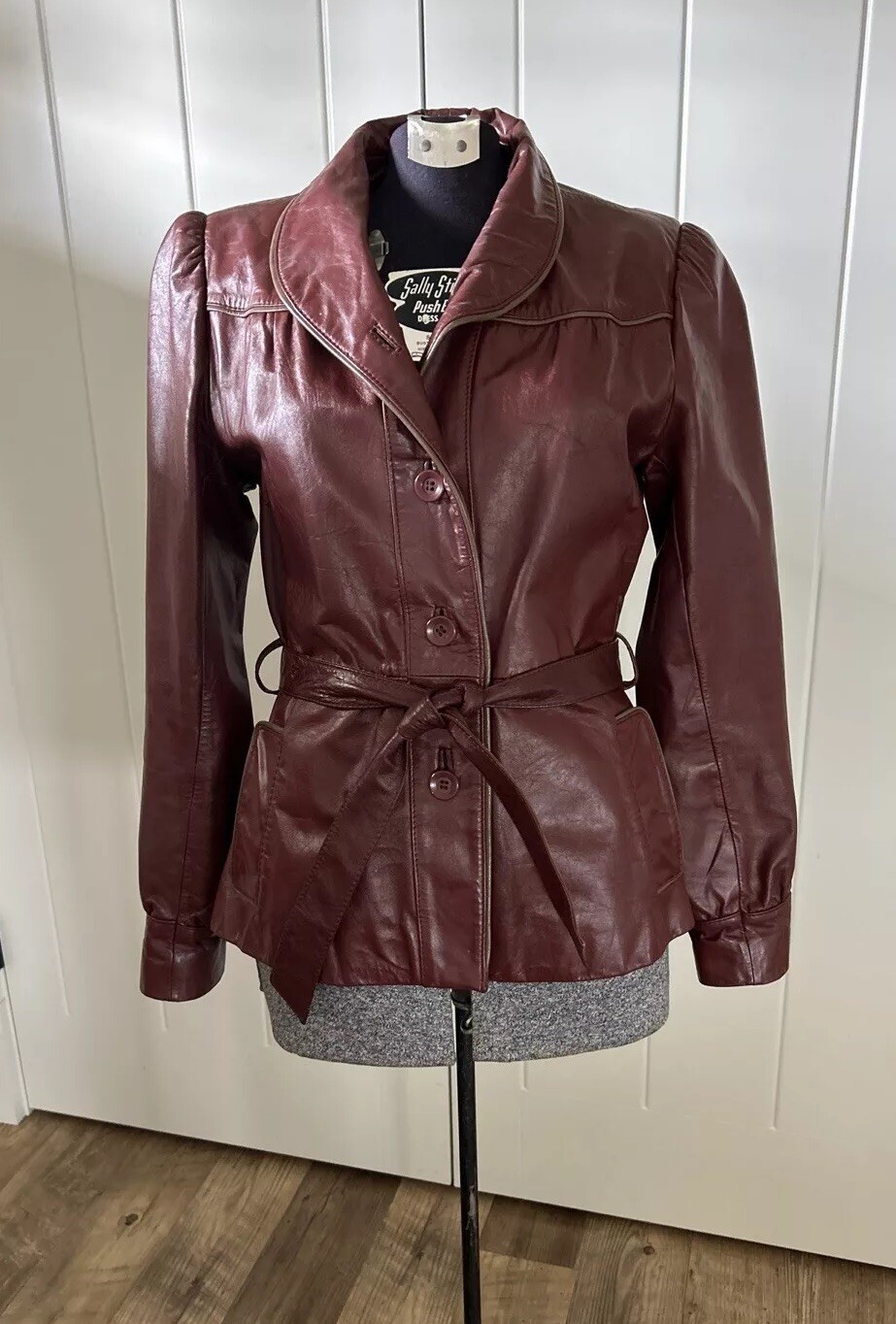 Vintage Berman’s Burgundy Leather Jacket With Belt Size 10