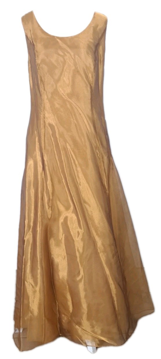 VTG Onyx Nite Gold Metallic Fit & Flare Dress 14 Classic Tulle Formal Prom Hoco