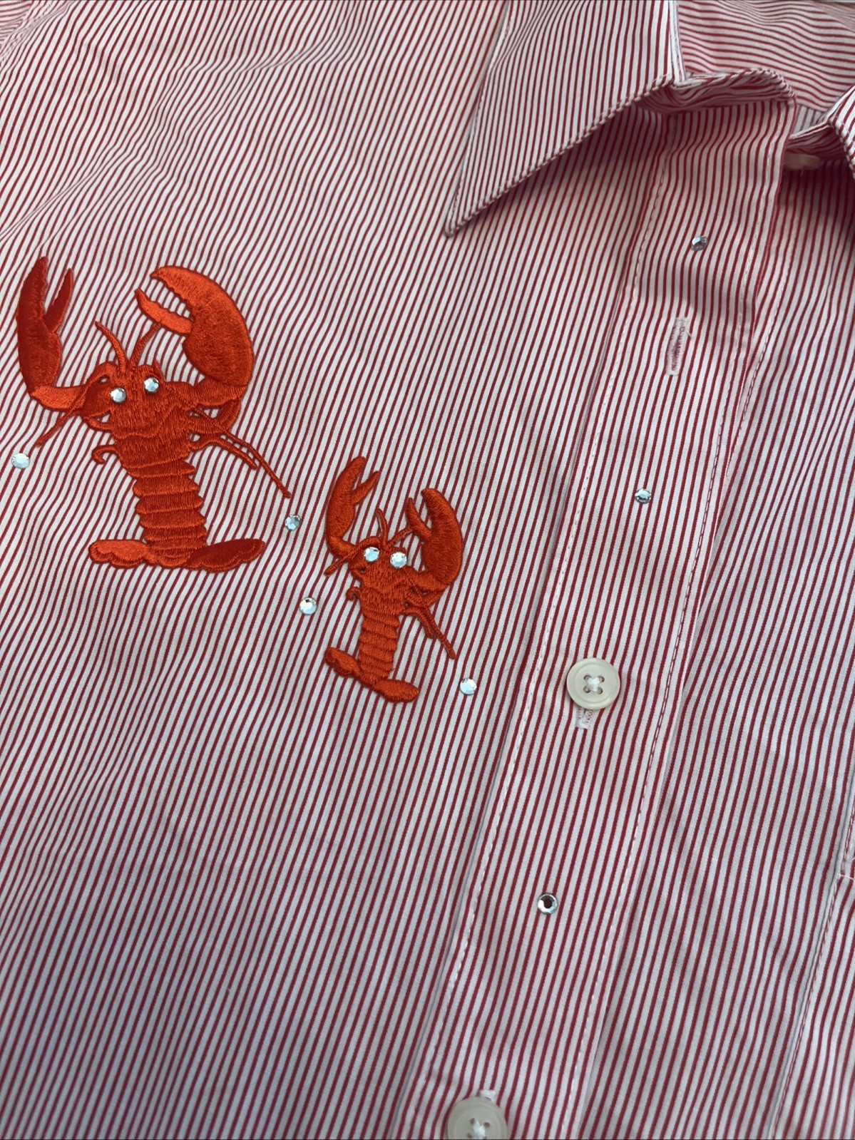 Las Olas Women’s S Striped Vintage Shirt Long Sleeve, Button Front.Lobster