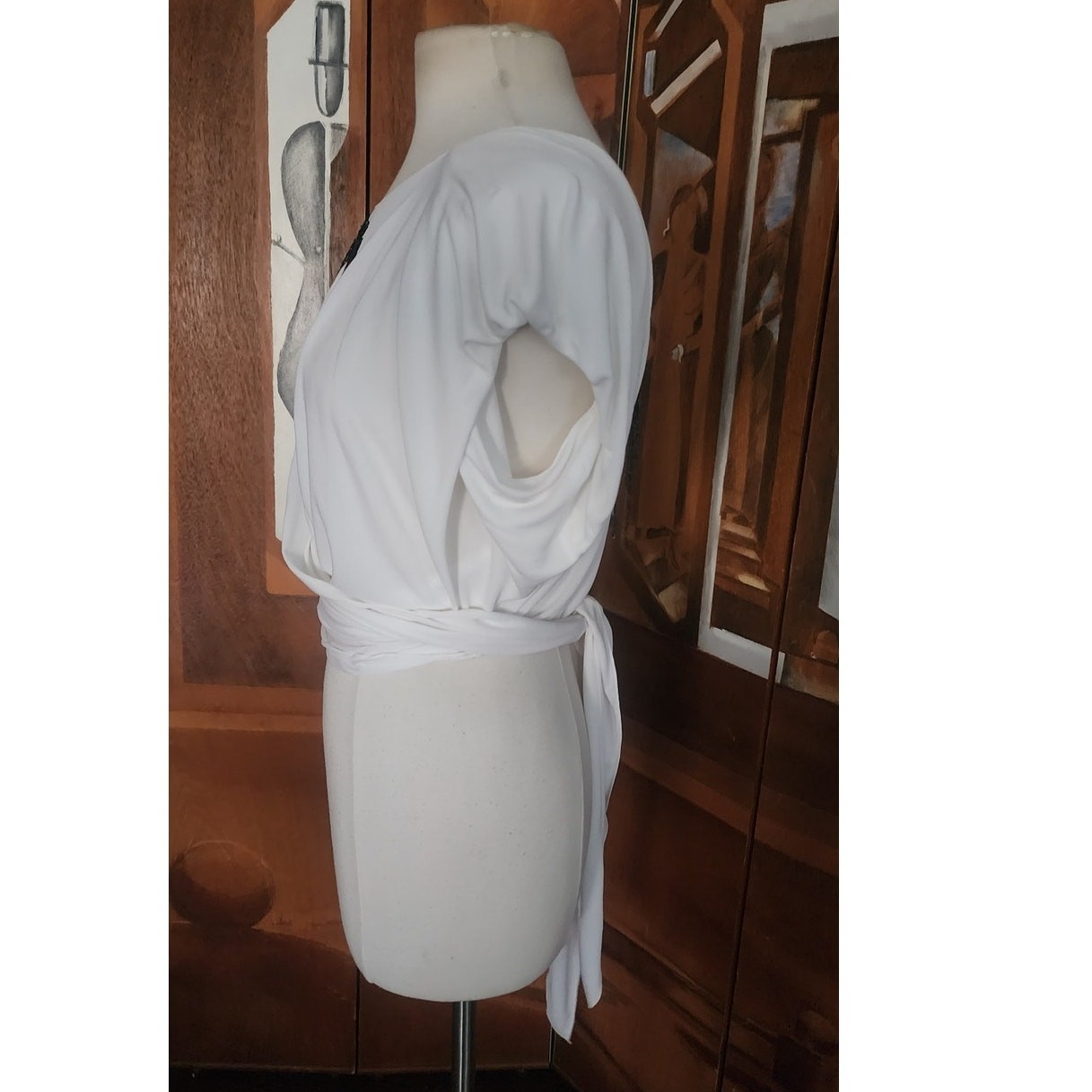 Vintage 1980s Holly Harp Top or Tunic Silk Jersey Fruit Sequins Beaded Fringe