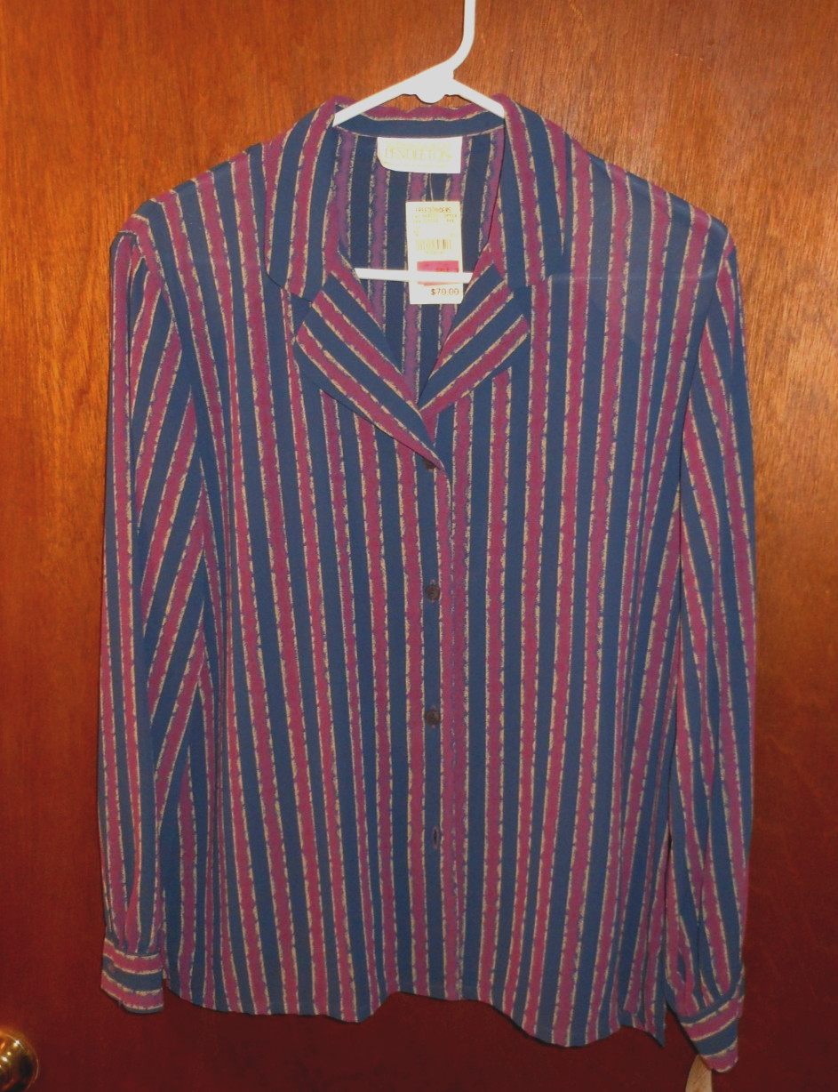 Vintage 90s Pendleton Country Sophisticates Women’s 12 Mauve/Navy Stripe Blouse