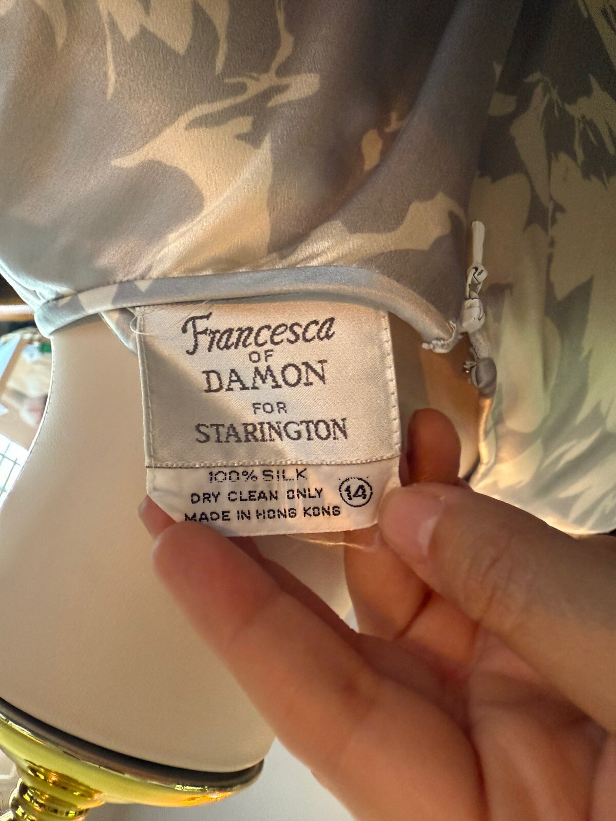 Vintage 1980s Francesca Of Damon For Starington 100% Silk Dress Silver Sz 14