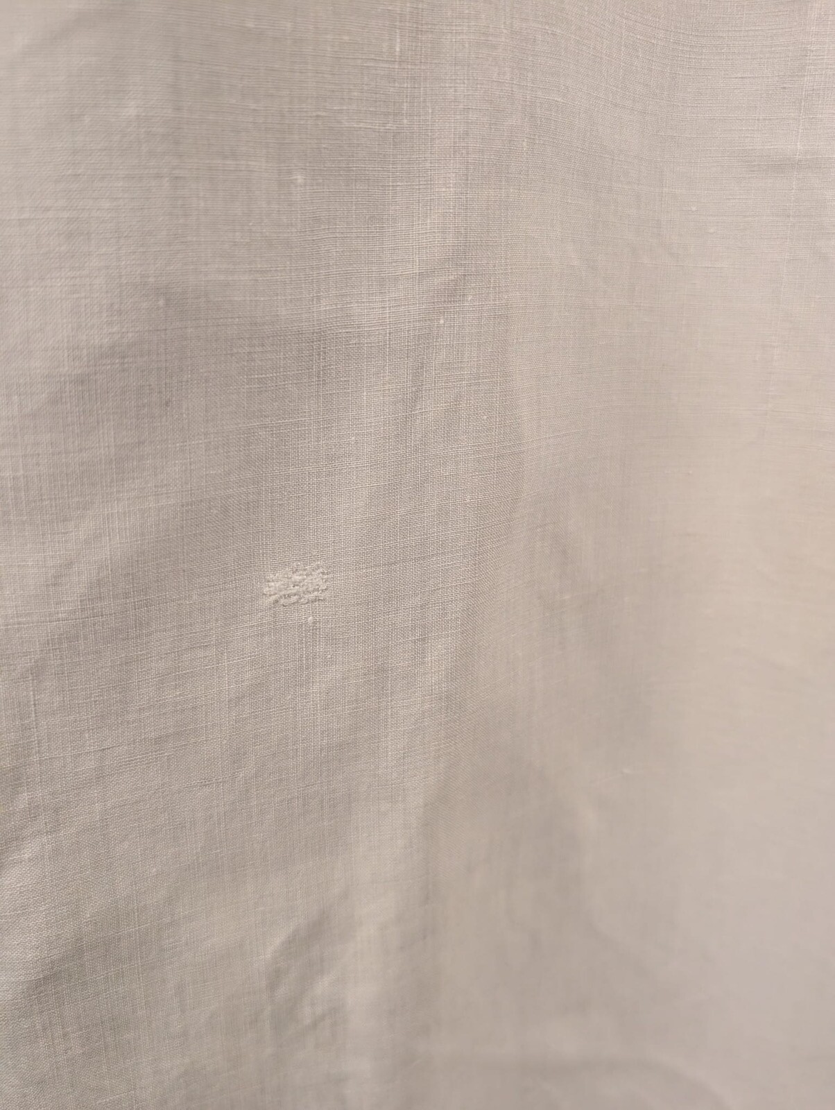 ANTIQUE EDWARDIAN WHITE LINEN SLIP W BLUE FLORAL EMBROIDERY + INITIALS