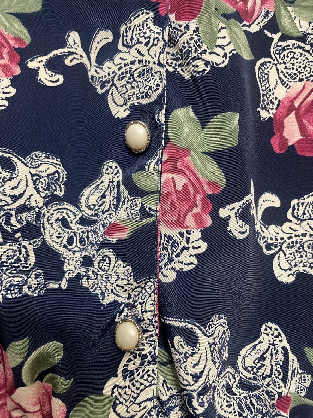 VINTAGE Copy Cats Woman Button Up Blouse Floral Rose Pattern Size 8