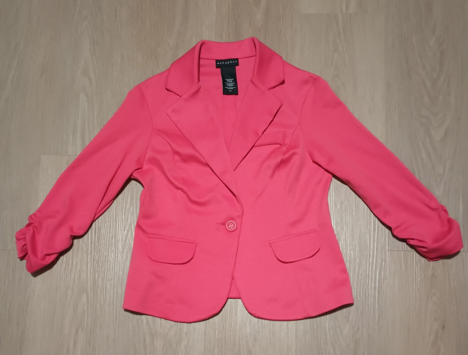 Vtg Y2K METAPHOR Stretch Pink 3/4 Elasticized Sleeve Blazer Jacket career S