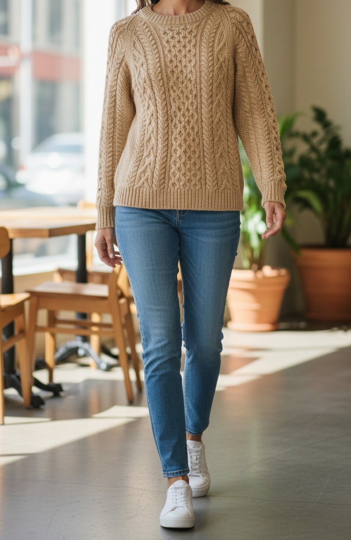 Abbey Knitwear Irish Handmade Pure Wool Women’s Small Tan Pullover Sweater