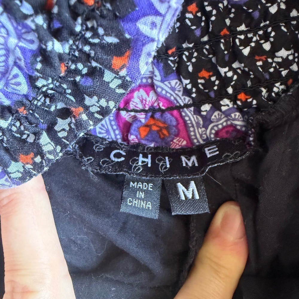 Y2K Chime Boho Paisley Smocked Mini Skirt Purple Orange Floral Festival Size M
