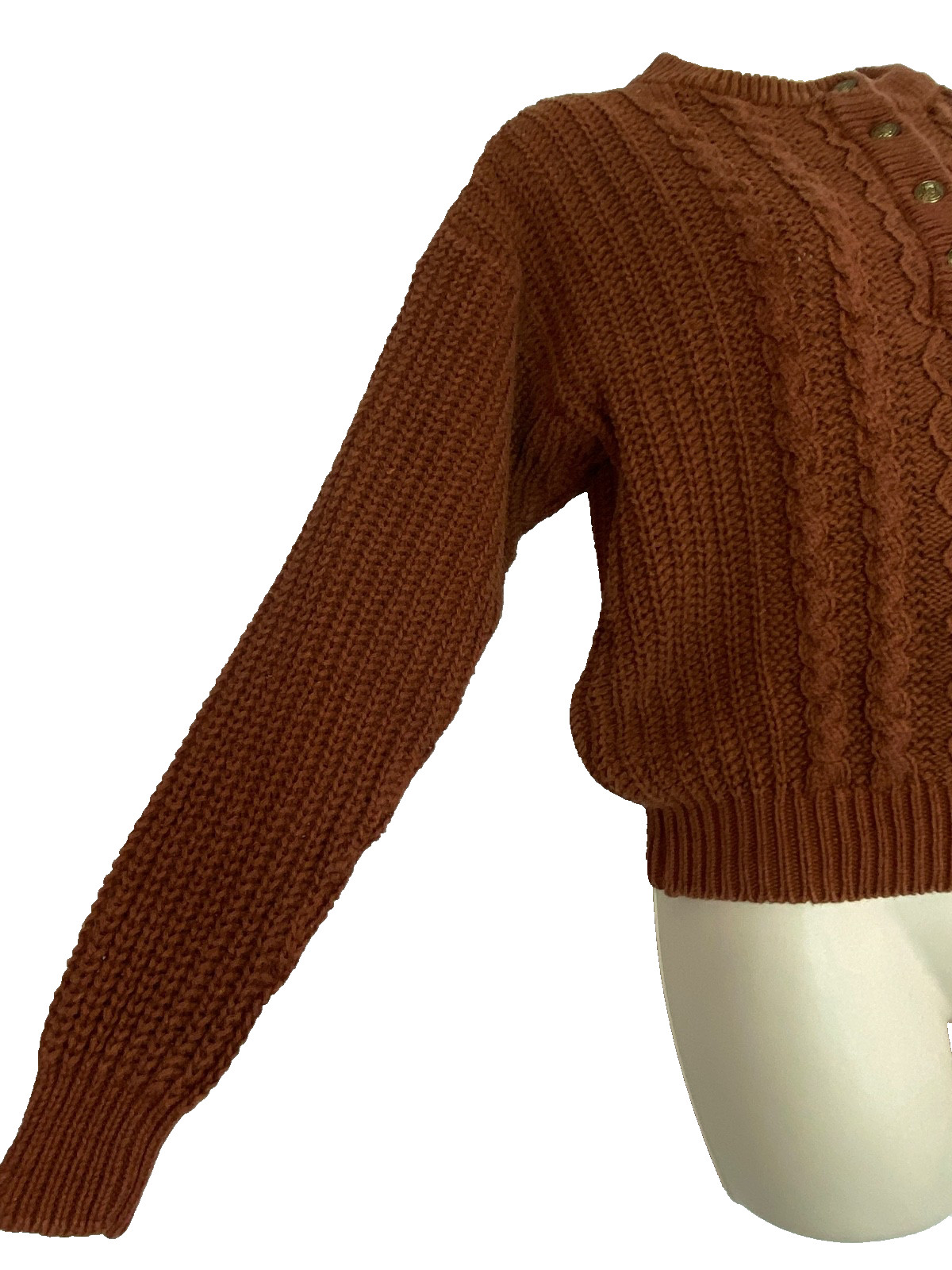 Vintage 1990s brown cotton sweater cable knit long sleeve pullover BRAMBLE LANE