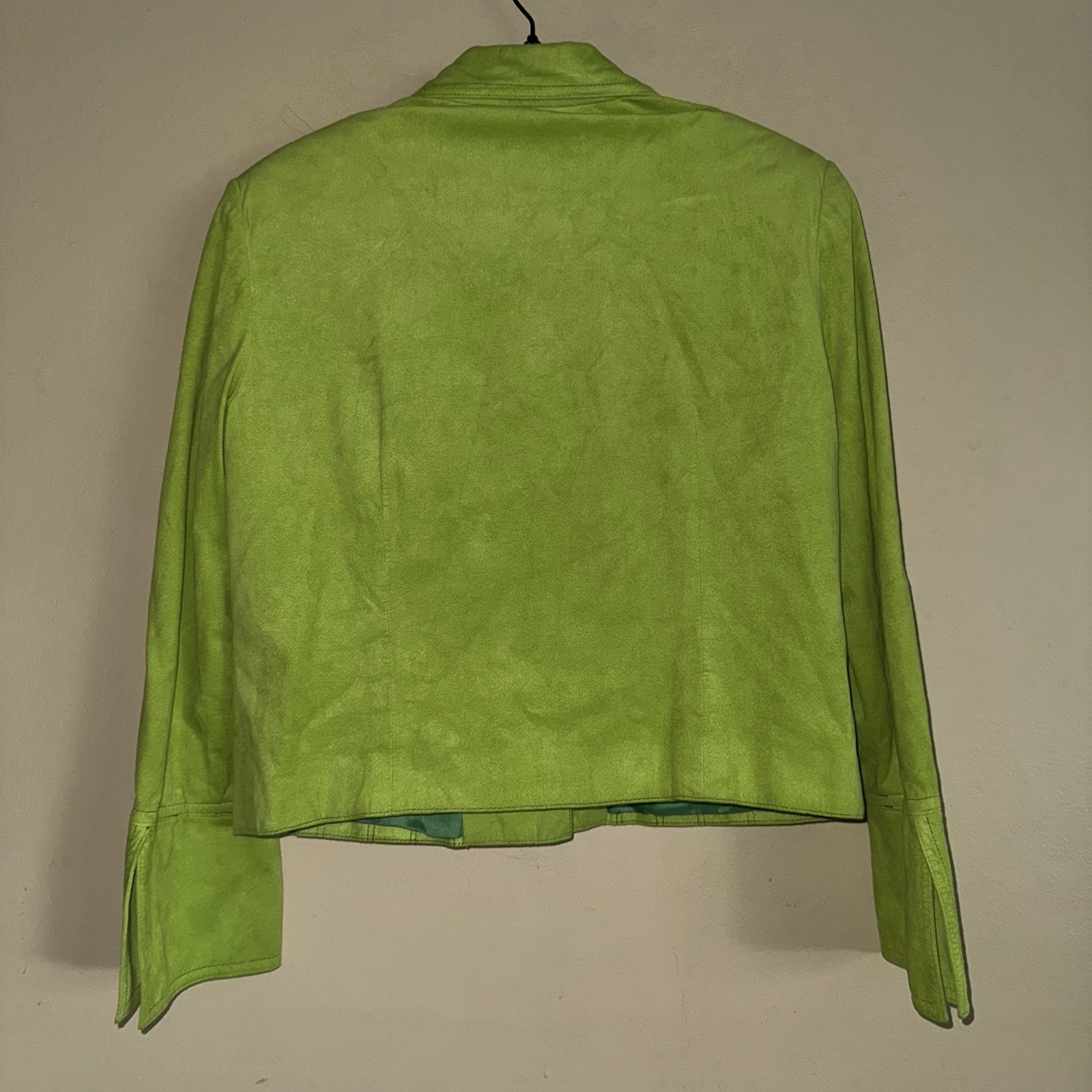 Vintage Lime Green Suede Boxy Utility Cropped Jacket Size M