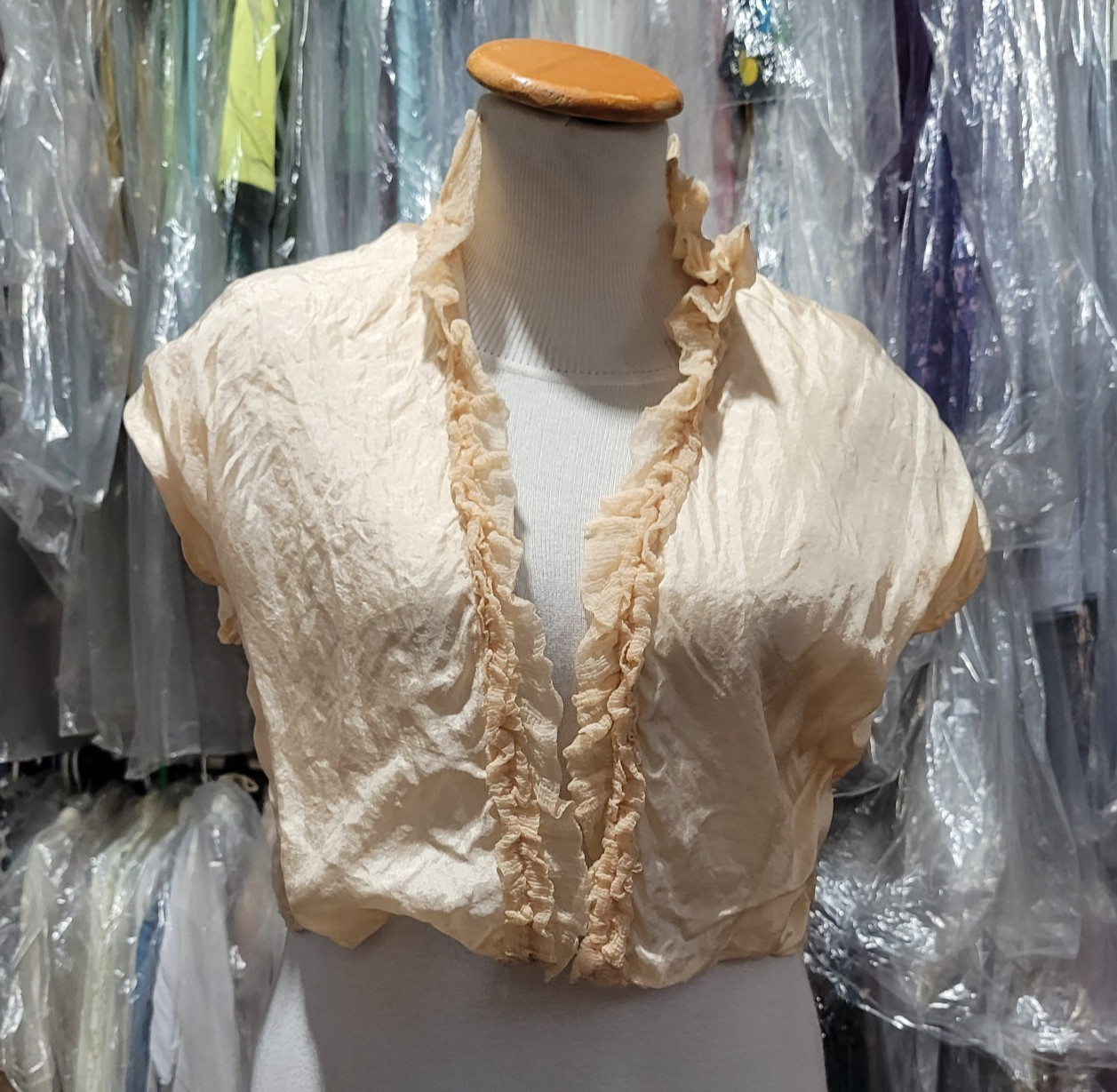 Antique Regency Sheer Muslin Bolero Peach Ruffles c.1800s Lingerie Cover-Up