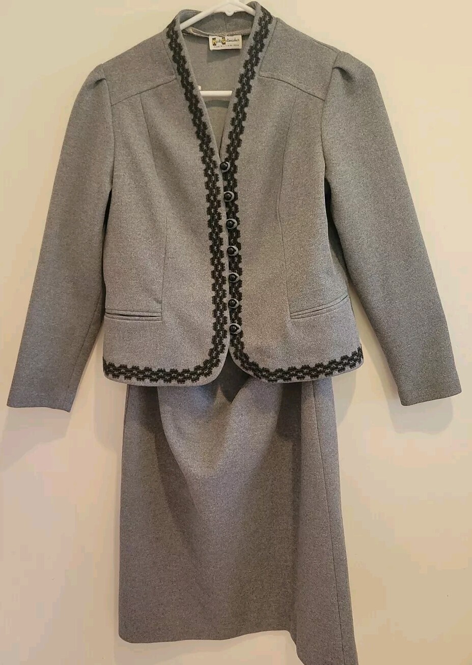 VTG 1970s Secretary Retro Jacket Skirt Dress Suit Set Gutmacher Academic S/M