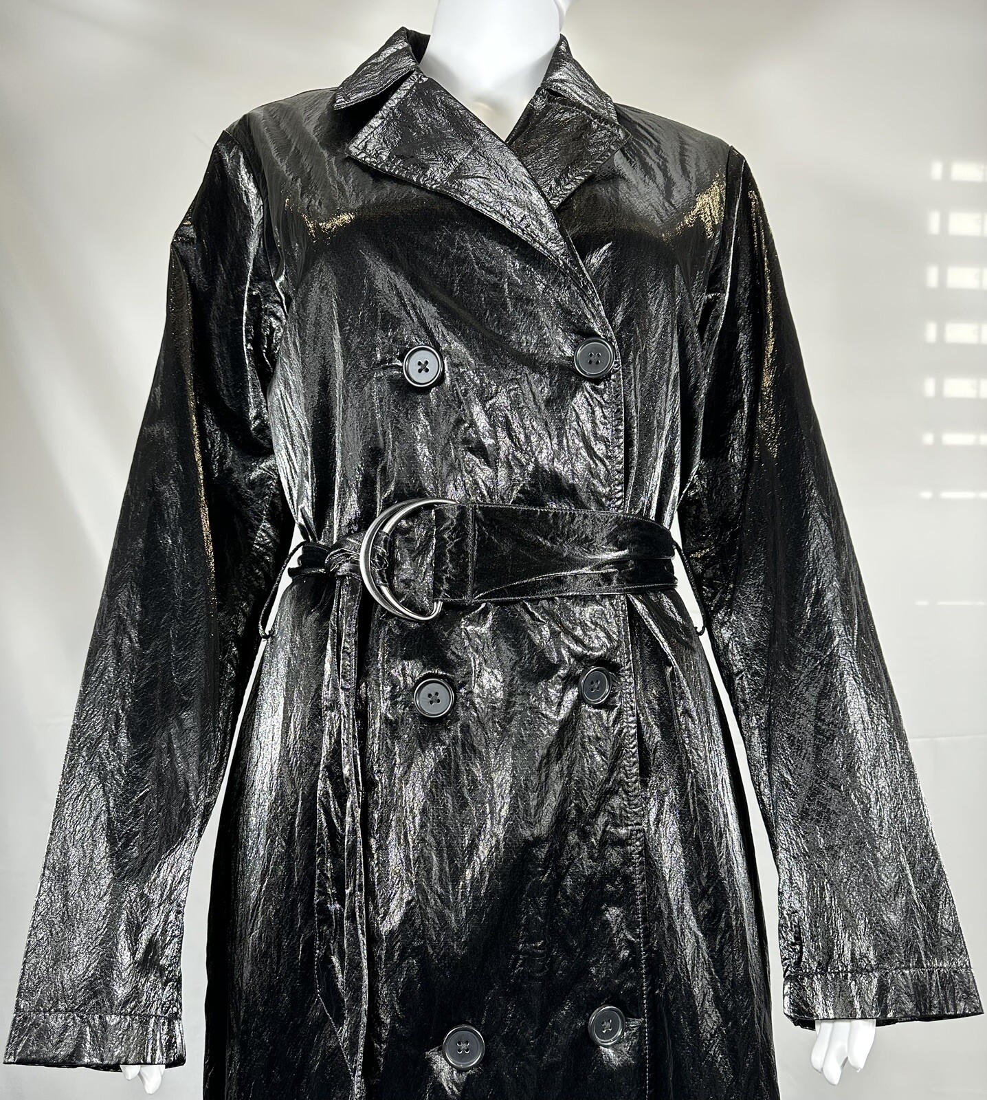 Good American Black Trench Coat Size 3 Travel Preppy Academic Classy Old Money