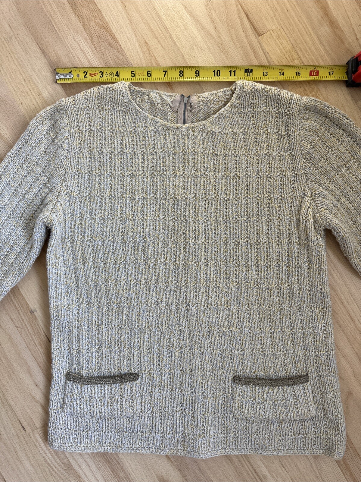 VTG Sweater Skirt Set Sydneys Knit Wool Gold Silver Metallic Stretch 1960s Rare