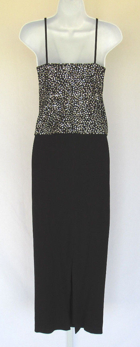 VINTAGE 1970s 80s THEMES GLITTER TOP & LONG SKIRT BLACK SILVER SIZE 6 LINED