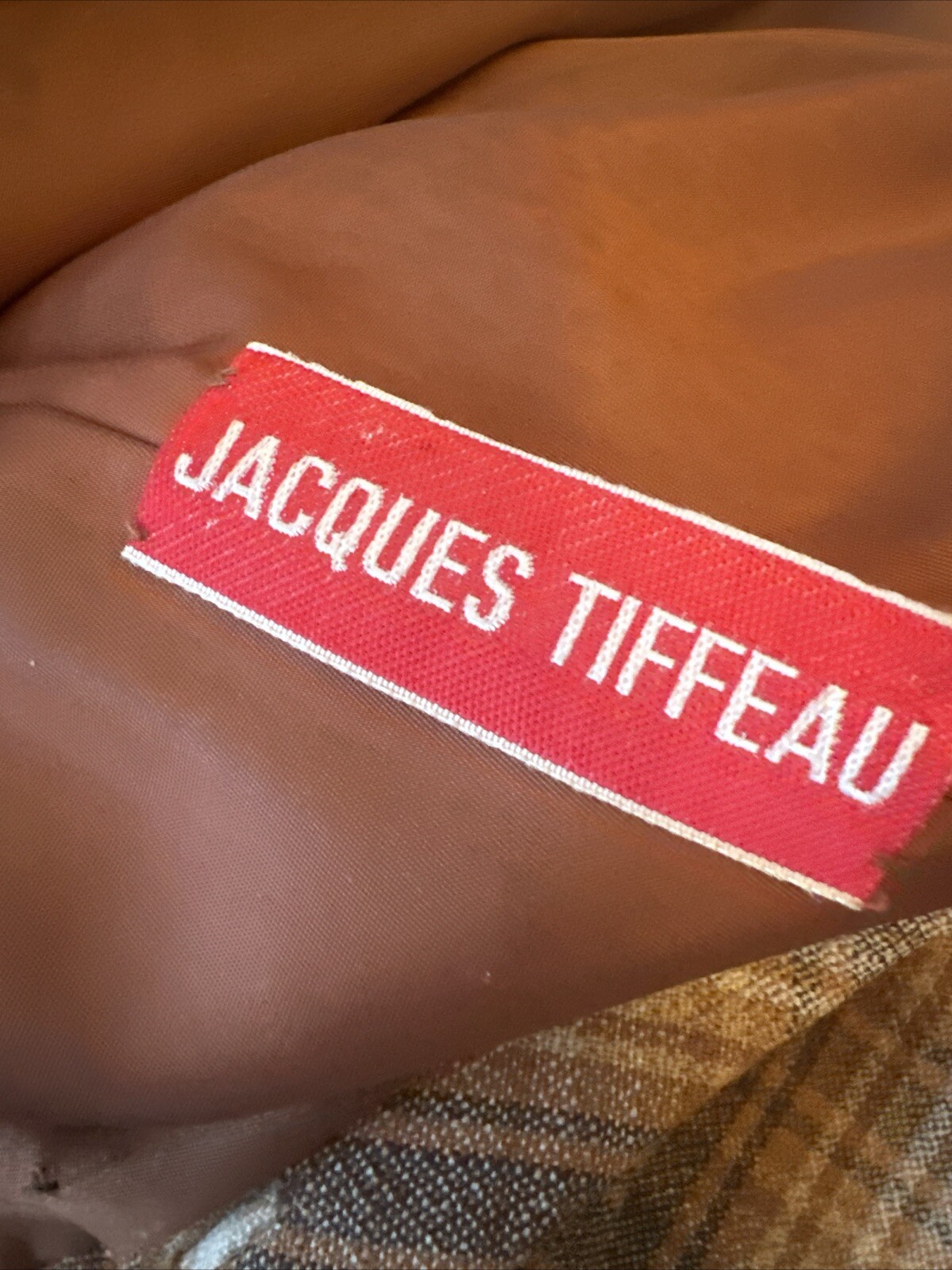 Jacques Tiffeau 60s Brown Tones Wool Blanket Plaid Coat & Pleated Skirt Set S