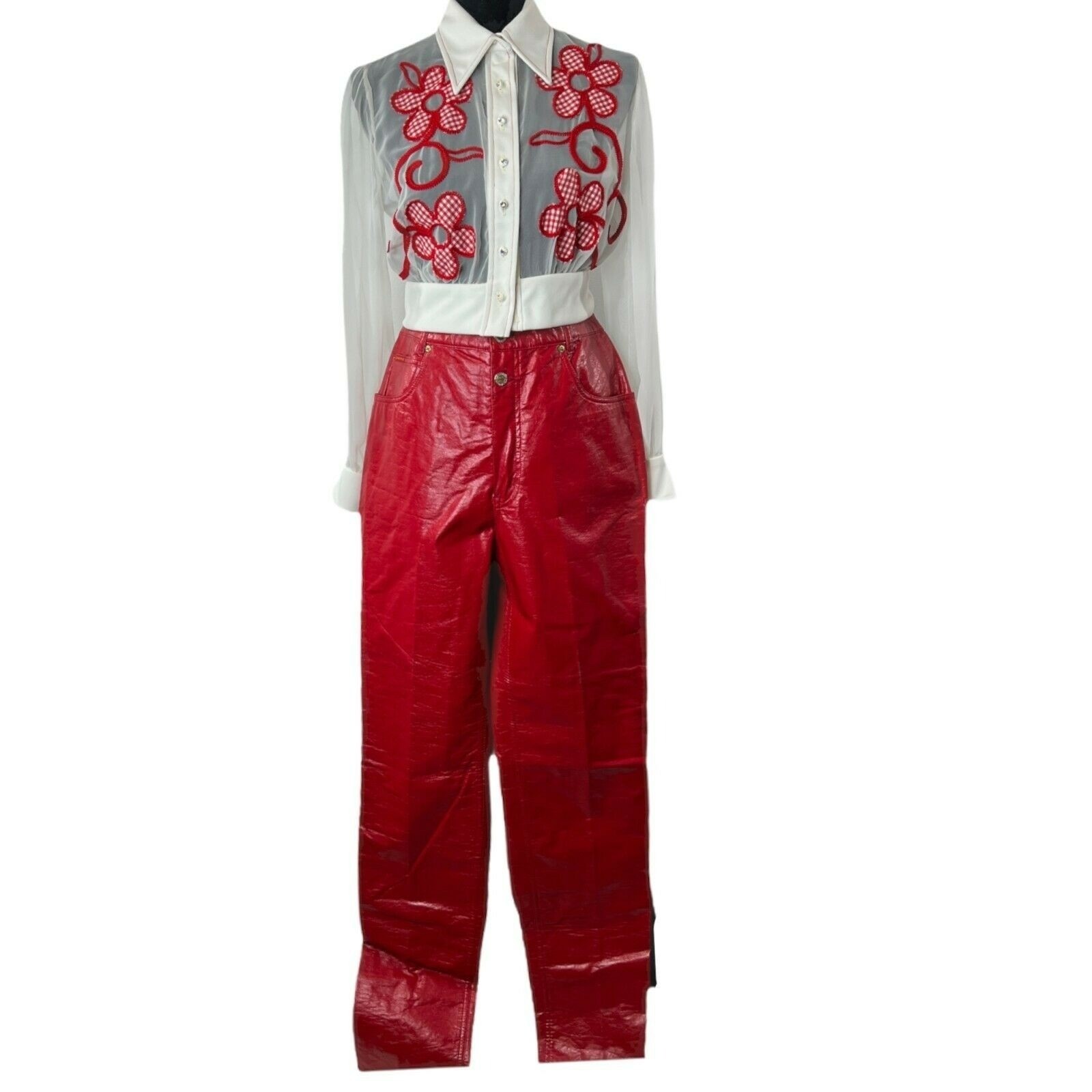 New Lawman Womens Pants Western Red Metallic Coated Slim Fit Bootcut Sz 12