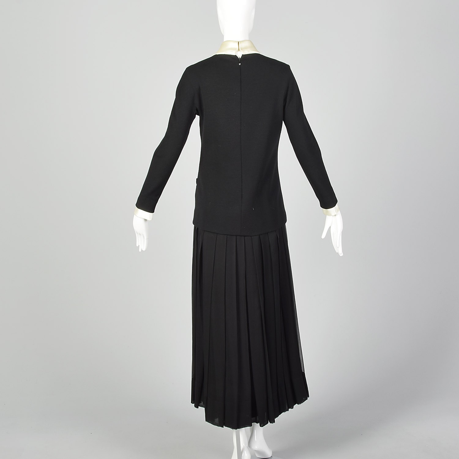 Medium Black Dress 1970s Illusion Black Knit Cardigan Chiffon Maxi Skirt 70s VTG