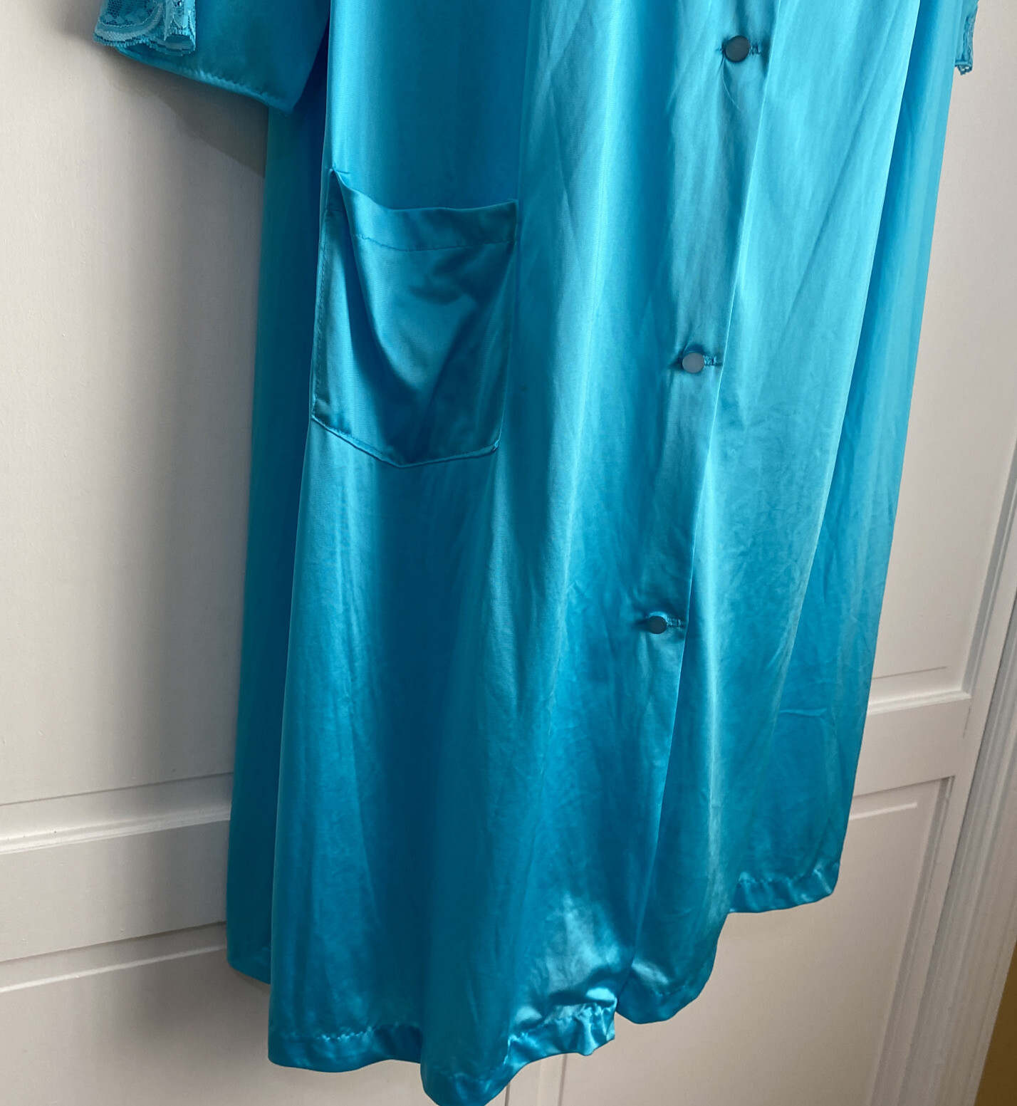 Vintage Nancy King Nylon Short Nightgown Robe Day Dress Blue 3/4 Sleeve Large