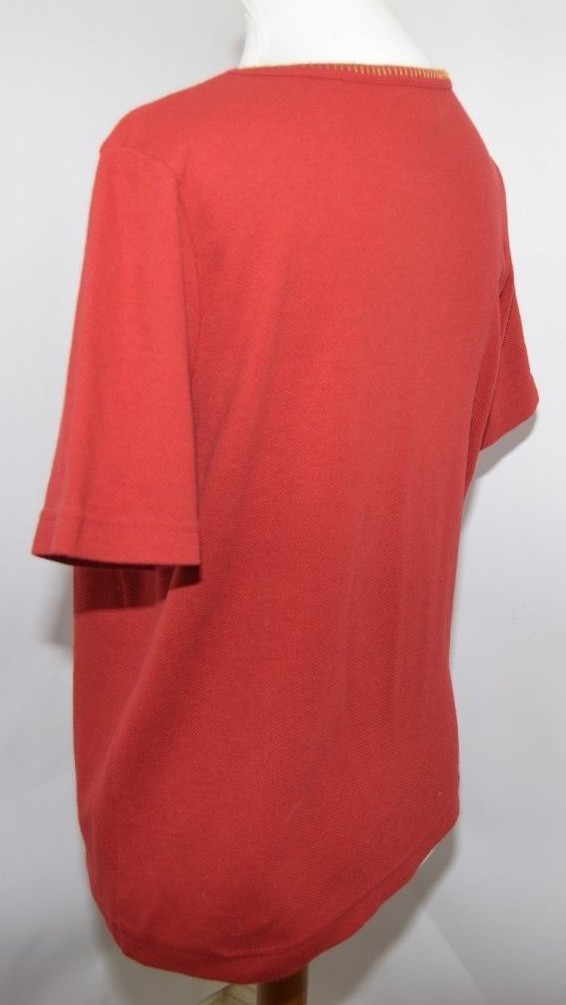 VTG Graff Red Textured Blank Shirt Blouse Top Gold Made in USA Womans M
