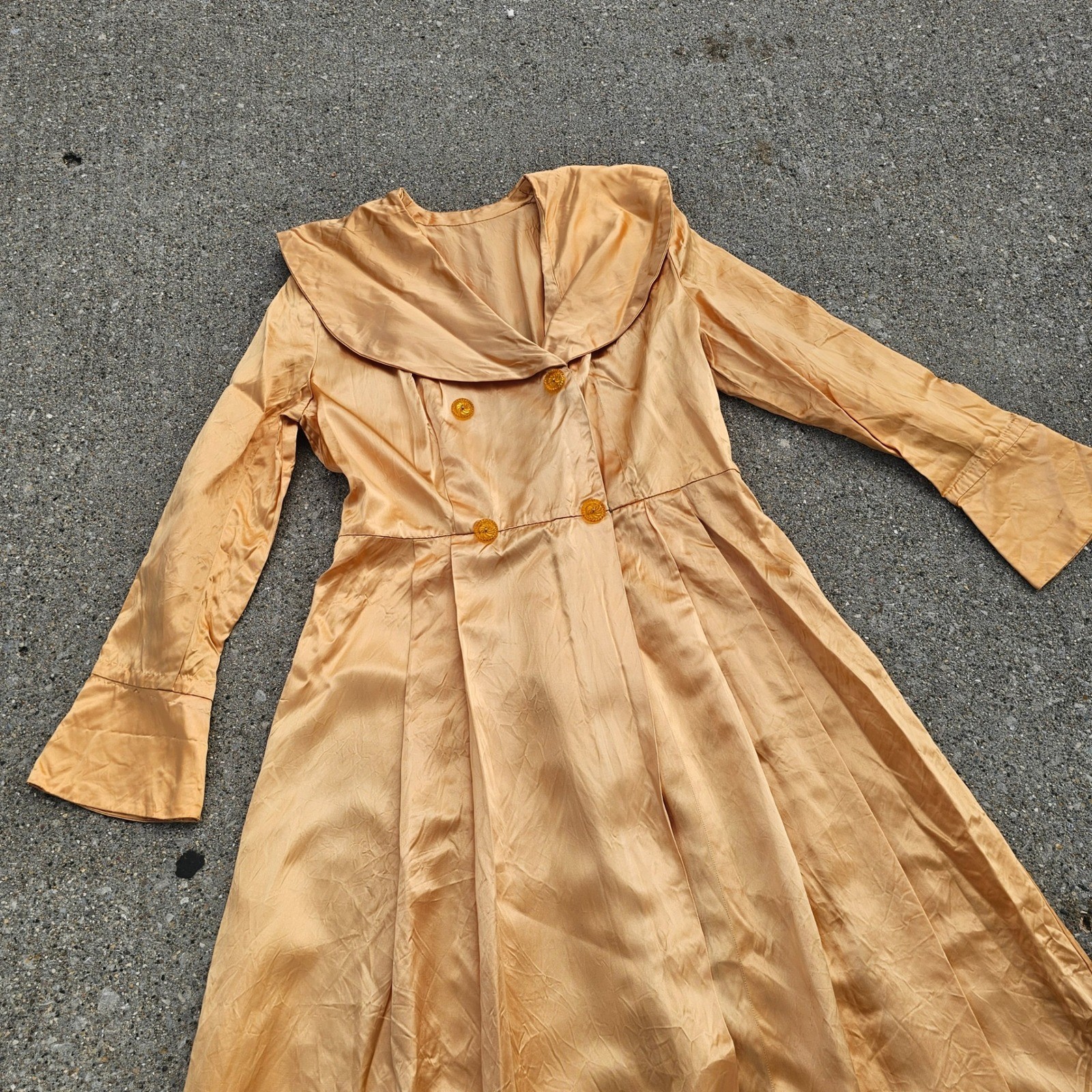 Vintage 40s Satin Gold Apricot Jacket Collar Double Breasted Coat Dressing Gown