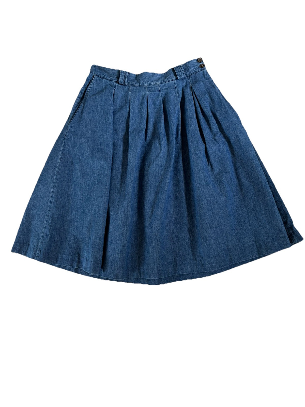 VTG L.L. Bean Pleated Denim Midi Skirt Large 34×28 Made in USA