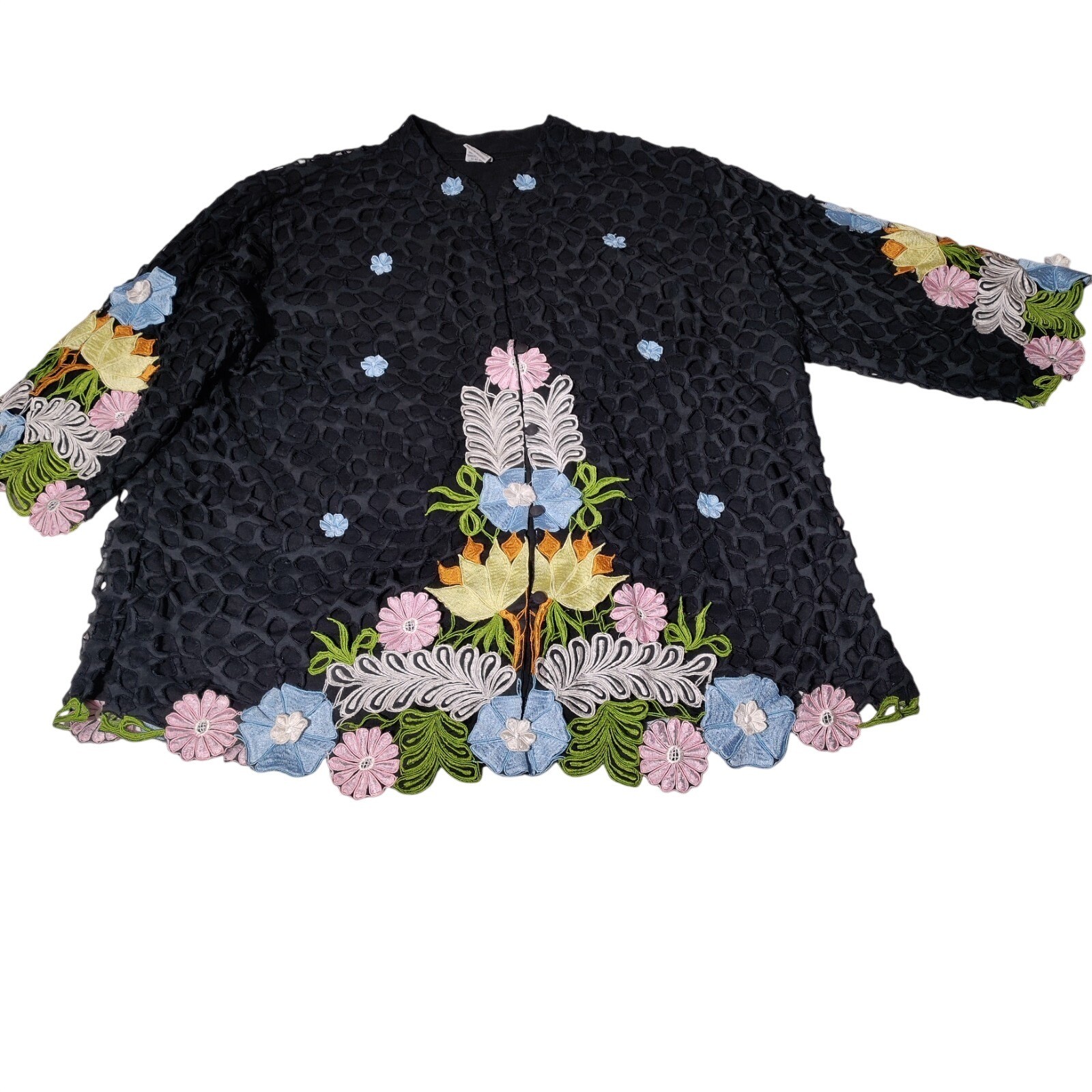 QUEEN CARO OF HONOLULU Vintage Cutwork Heavily Embroidered Applique Jacket Sz 3X