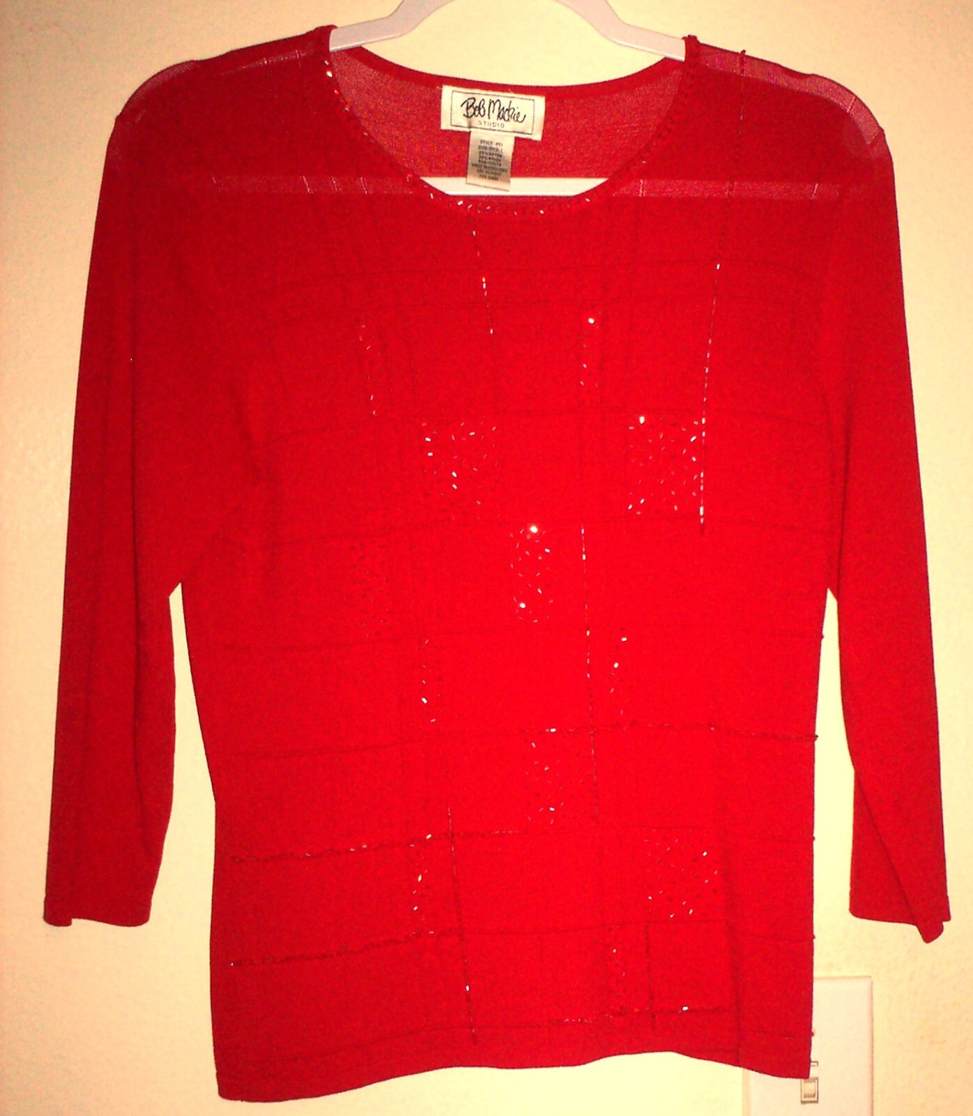 VTG SIZE SMALL BOB MACKIE STUDIO VIBRANT RED EVENING GEOMETRIC BEADED SQUARES