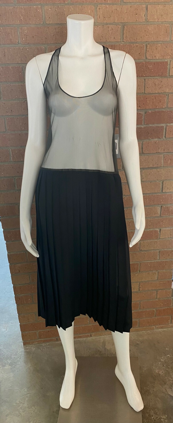 Womens VINTAGE JONATHAN MARTIN PLEATED MINI DRESS Sheer Torso BLACK Size 11/12