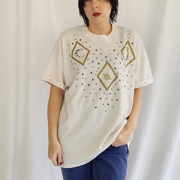 90s White and Gold Celestial Tee