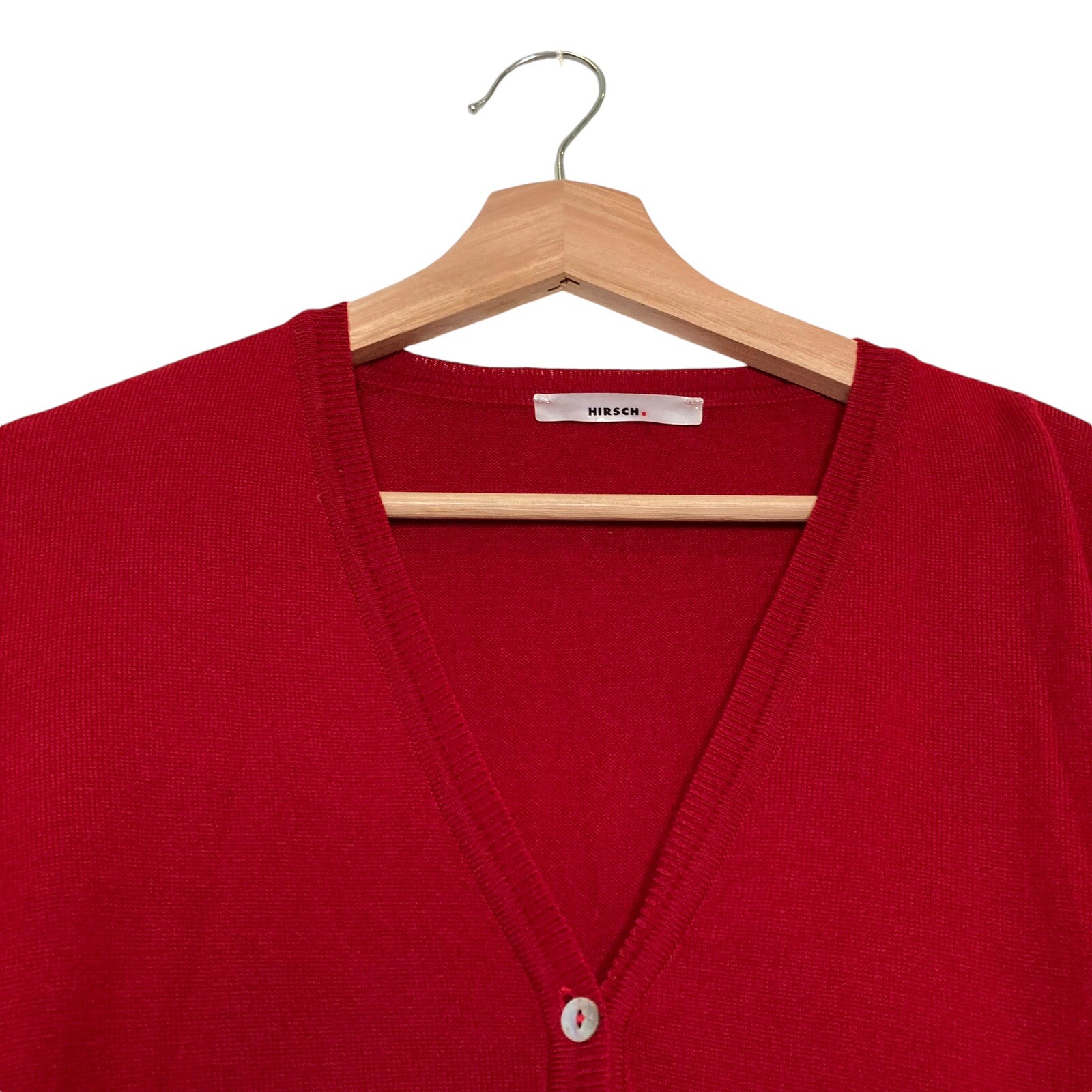 HIRSCH 100% Merino Wool Red Sweater Vintage Cardigan Size 40 Or Medium