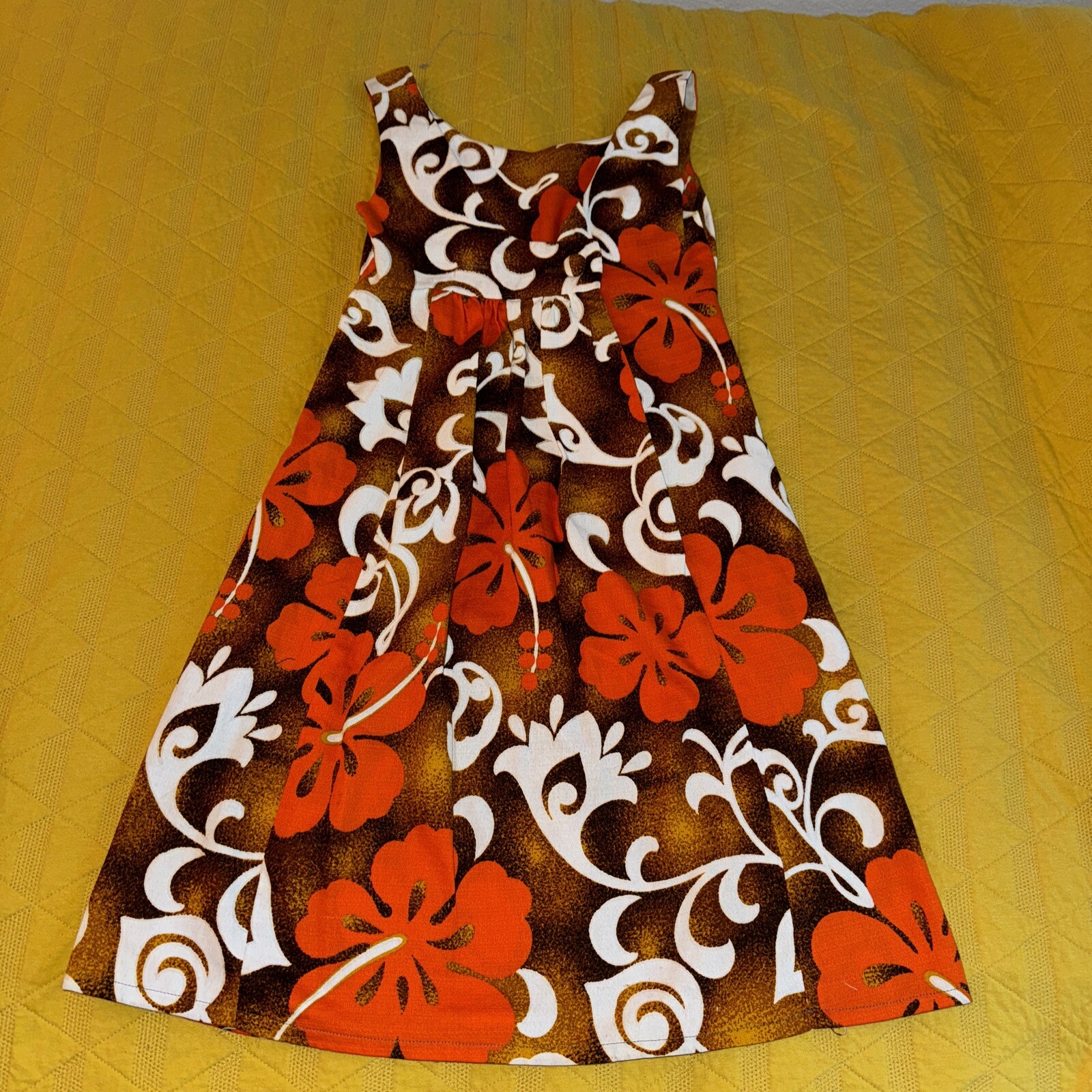 ❤️ Vintage 50s 60s 70s Orange Hawaii Barkcloth Tiki Oasis VLV Mini Dress XXS XS