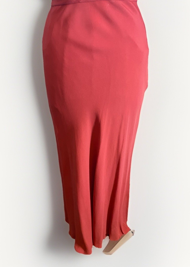 Vintage 1930s Bias Cut Red Rayon Crepe Woven Metallic Knit Evening Gown Dress