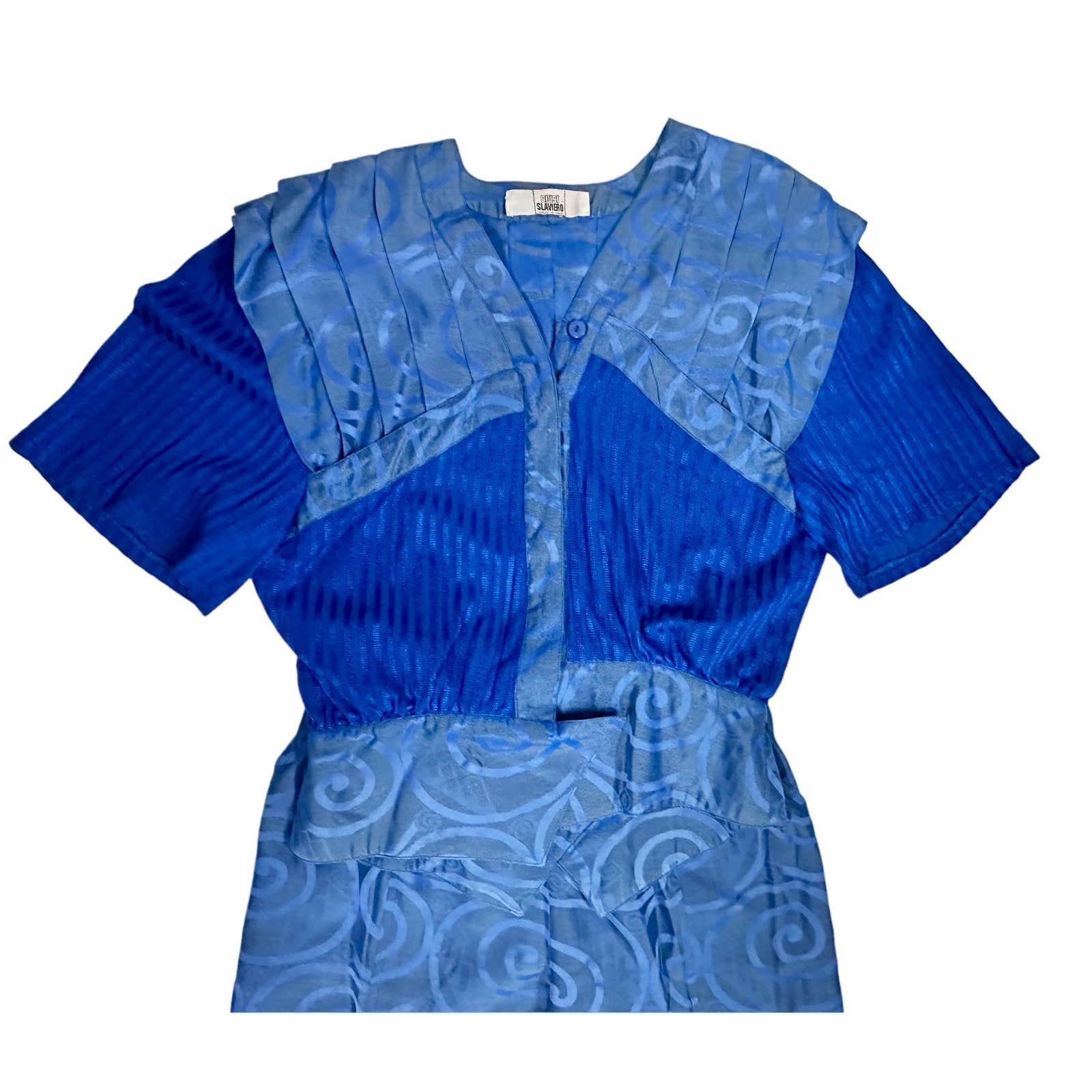 VTG Giusi Slaviero Italy Sapphire Blue Damask Silk Pant Suit Sz M Designer