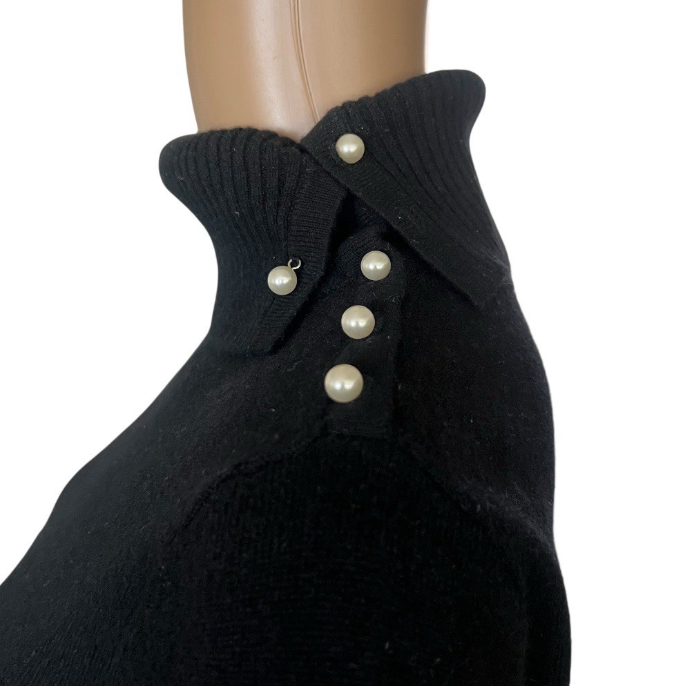 Mainbocher Cashmere Sweater Convertible Turtleneck Faux Pearl Buttons Size M VTG