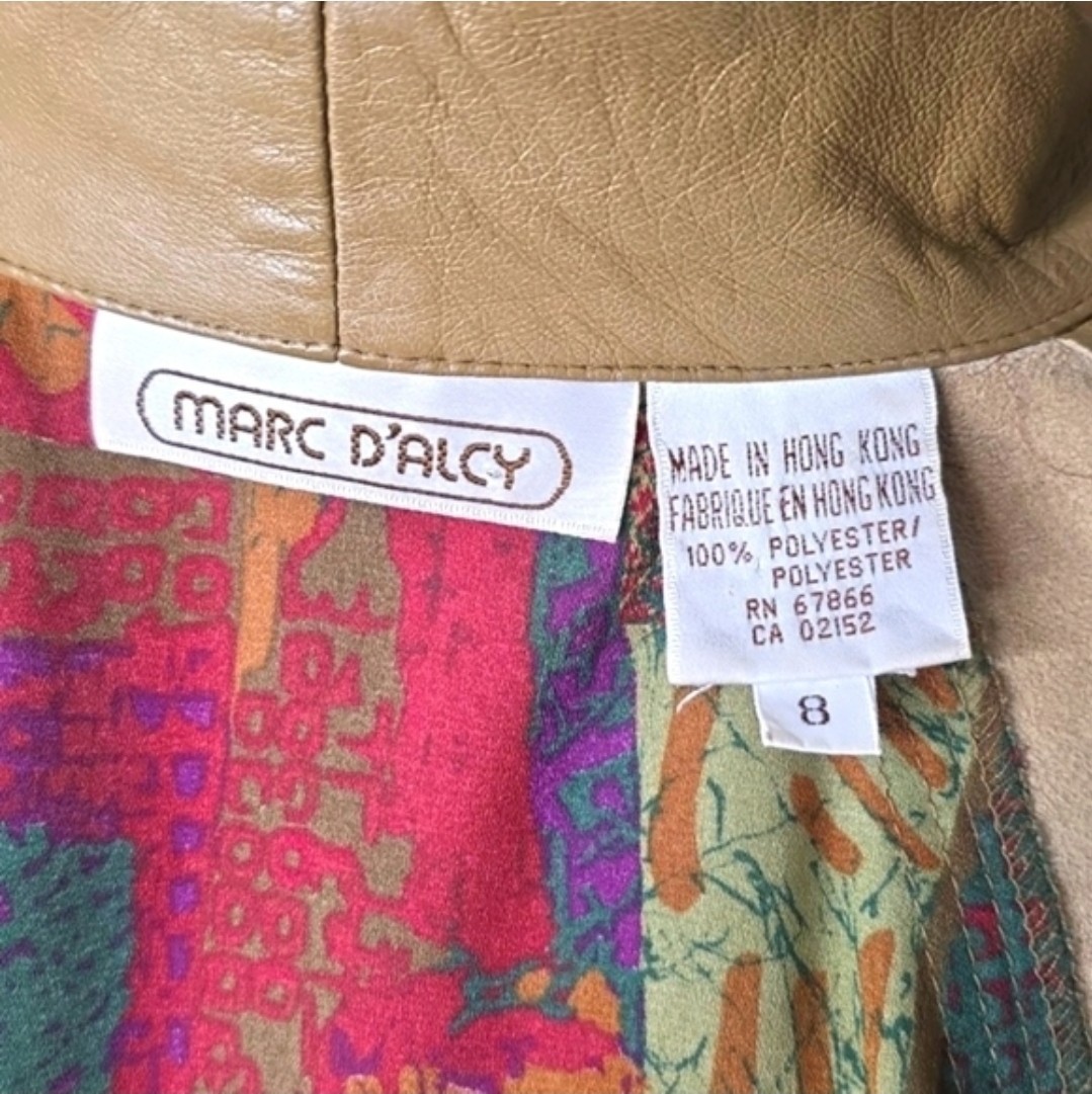 Vtg 80s Marc D’Alcy Abstract Blouse Leather Trim Western Wearable Art Size 8