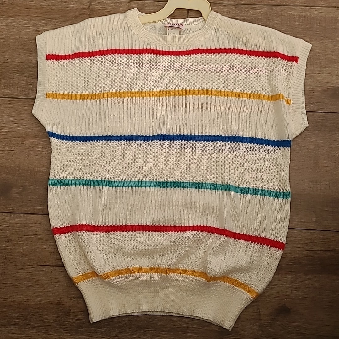 Vintage 70s 80s Par Four For Her Round Neck Sweater Sleeveless Sz Lg Acrylic