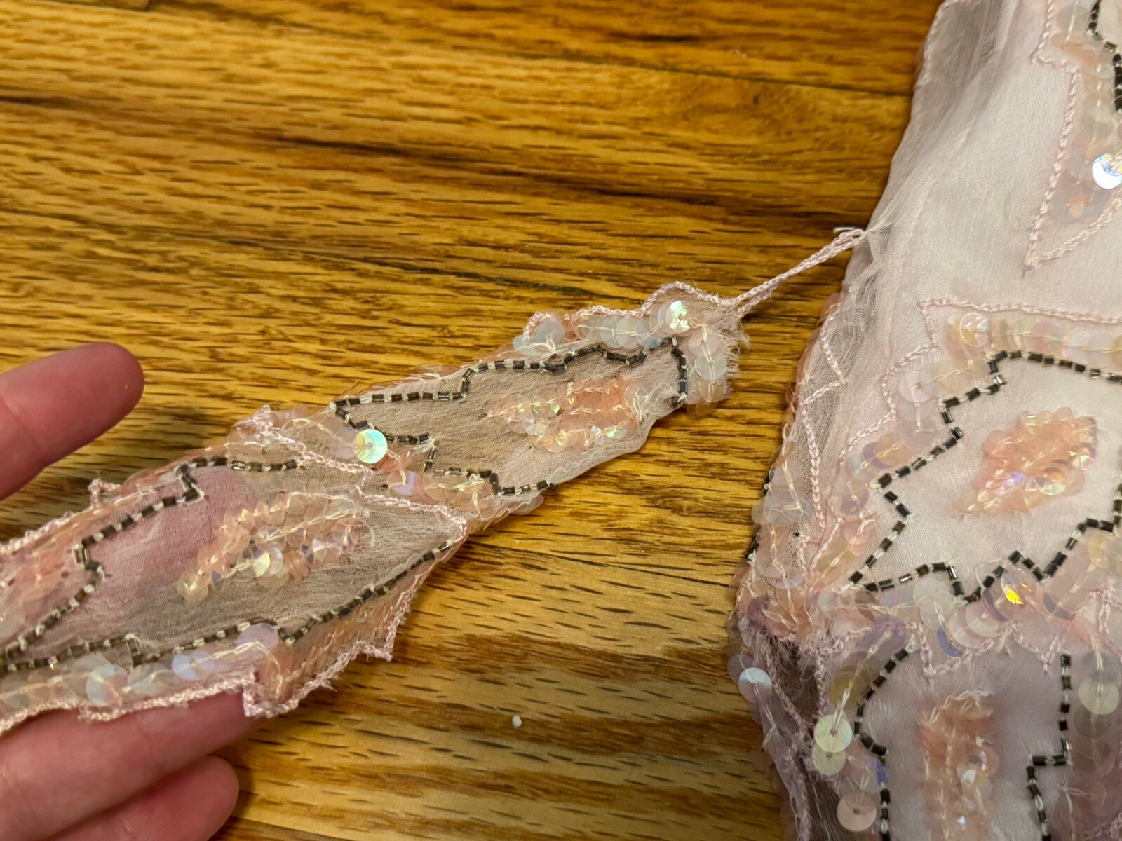 Vintage Carina Pink Sequin Beaded Silk Dress Handkerchief Overlay Hem Size Small