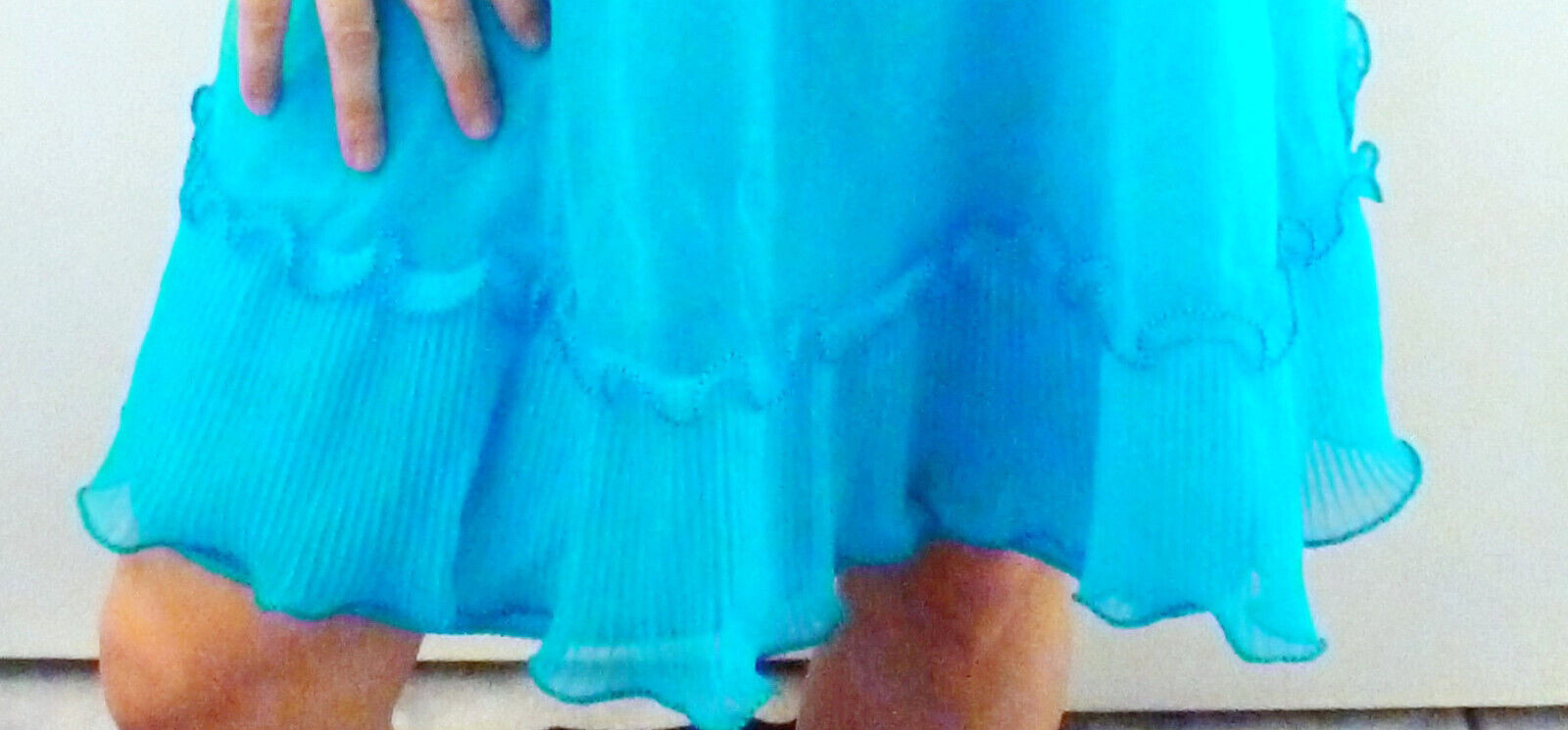 1970S PIPPA DEE BLUE DOUBLE LAYER CHIFFON CRYSTAL PLEATED SEXY NIGHTGOWN L EVC