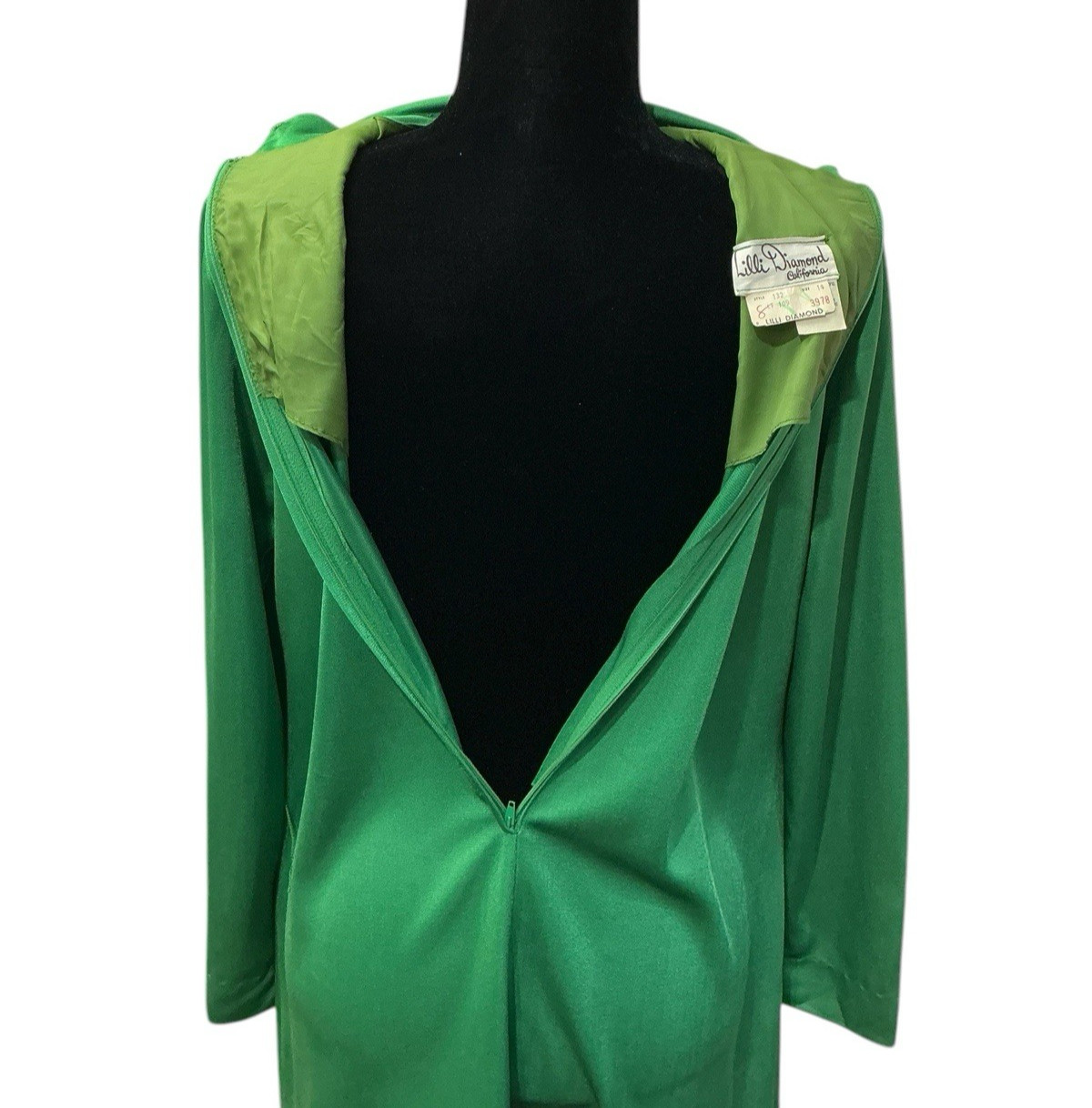 Vintage 1960s Lilli Diamond of California Emerald Green Draped Cowl Neck Dress