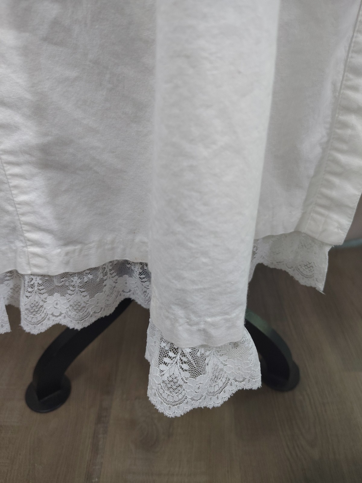 Vintage 80s Timely Trends Heavy Cotton Drop Waist Midi Dress White Lace Medium