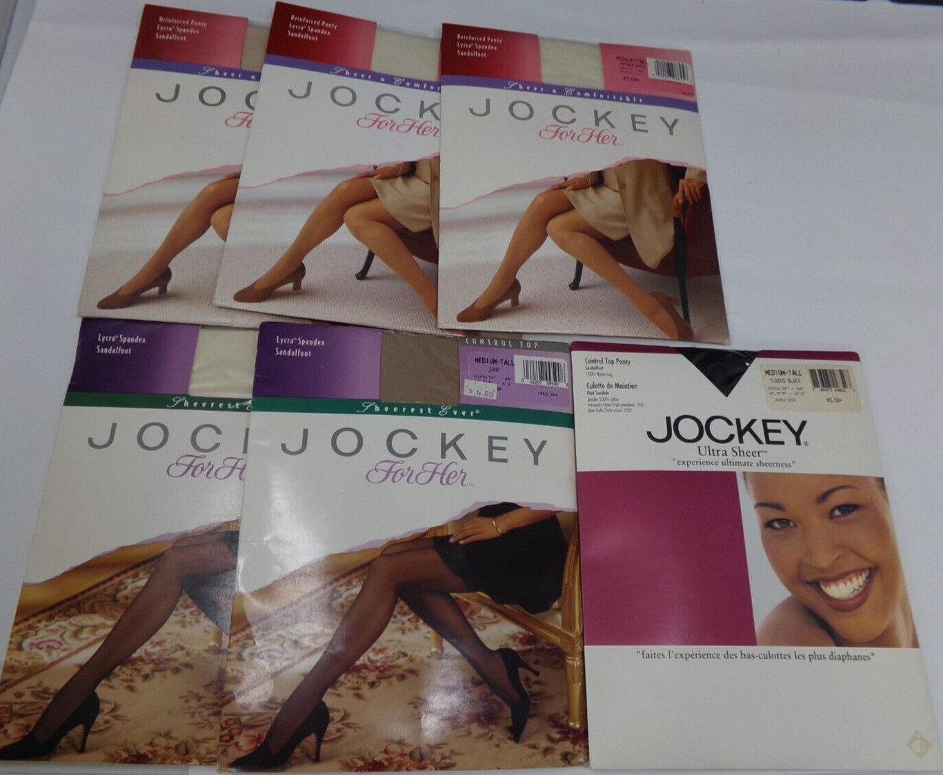 Lot/6 Jockey for Her Sheer Pantyhose-MEDIUM-TALL-Sand/Tuxedo Black/Antique White