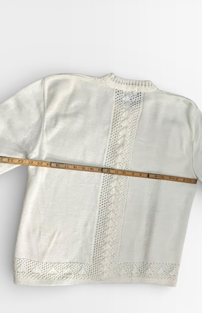 Vintage 70s Womens Medium Ivory Acrylic Knit Cardigan Grandma Core EUC!
