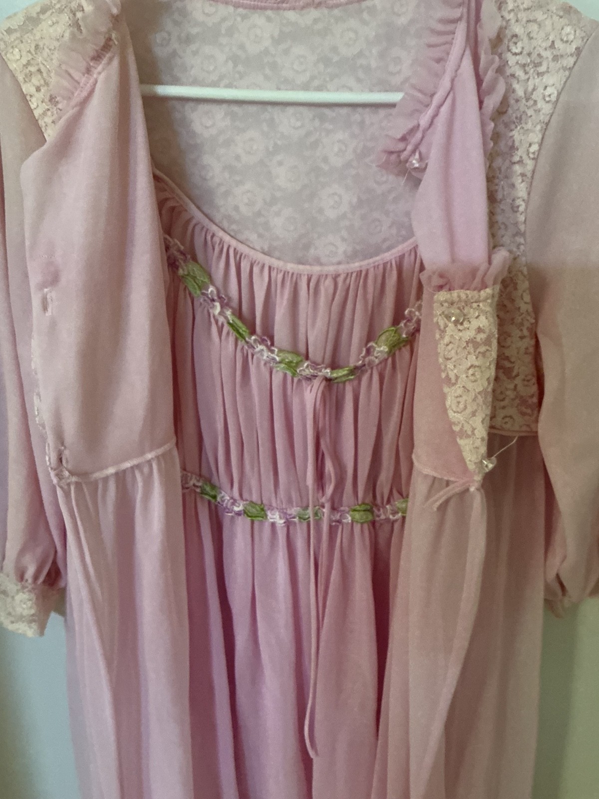 VINTAGE PEIGNOIR SET NYLON CHIFFON I DREAM OF JEANIE STYLE NIGHTGOWN UNION MADE