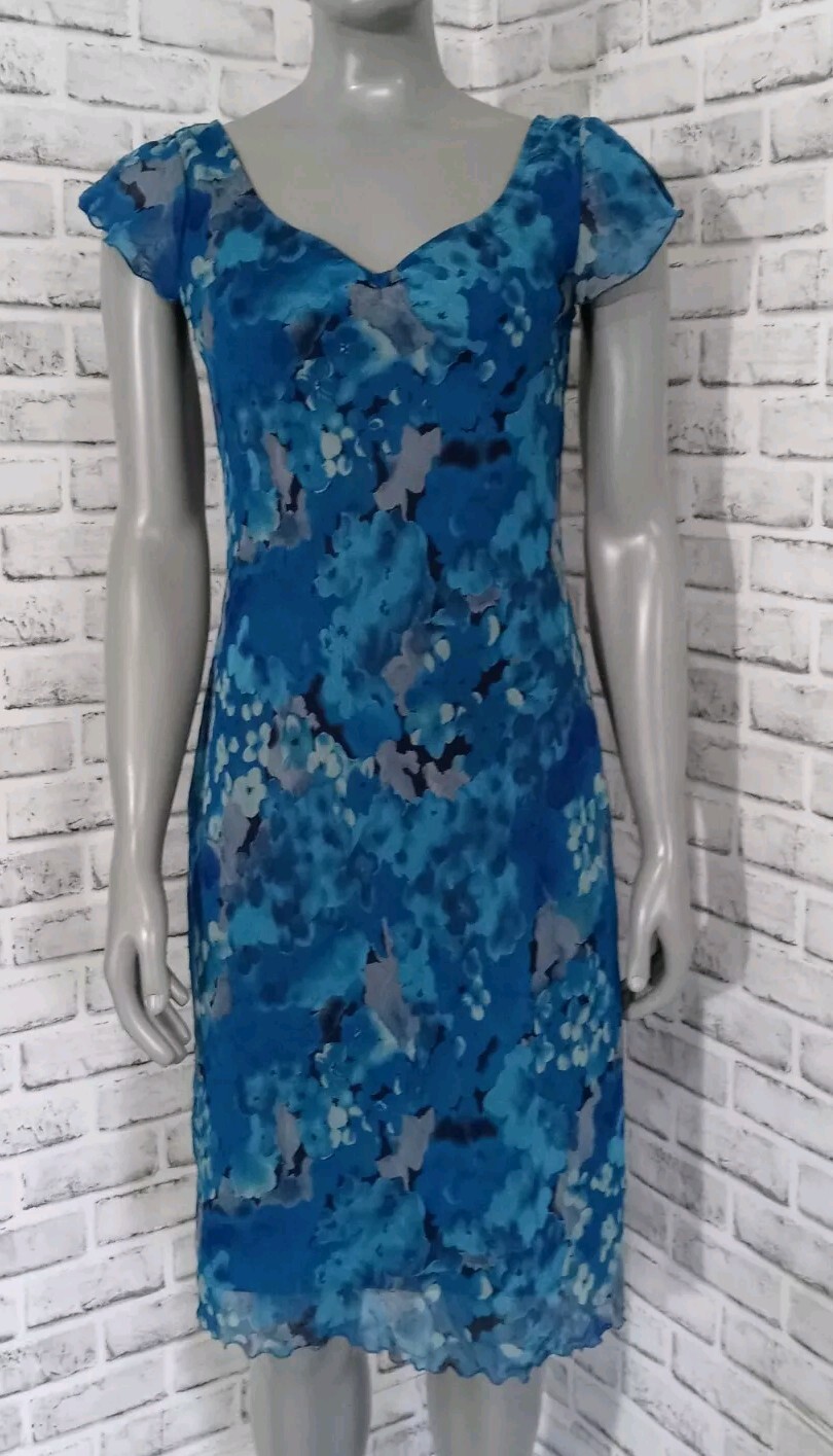 Vintage California Concepts A Line Midi Slip Dress Womens Size 7 Blue Floral