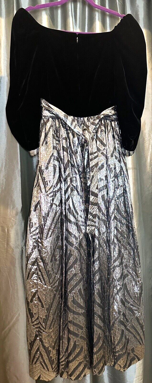 Vtg +Tag Michael Novarese for I.Magnin Black Velvet and Silver Brocade Gown- Sz8