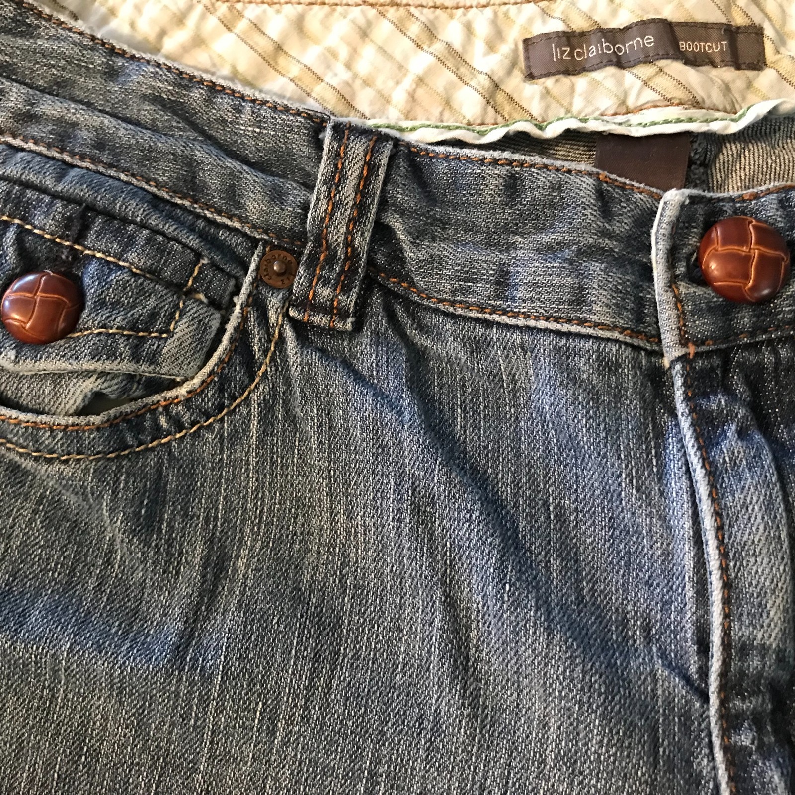 Liz Claiborne Bootcut Jeans w/Leather Quilted Buttons, Vintage 90s Size 10