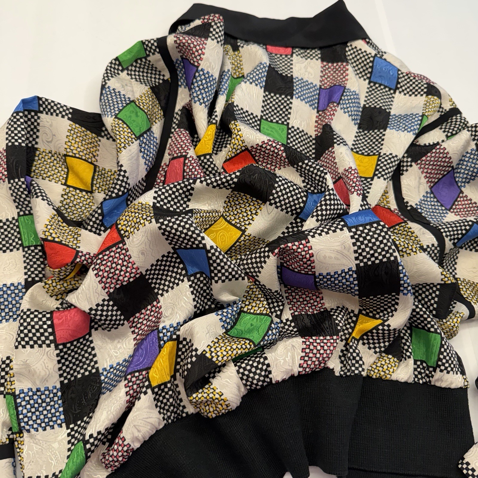 Vtg Geometric Colorblock Polyester Andrea Gayle Secretary Geek Blouse Sz 14