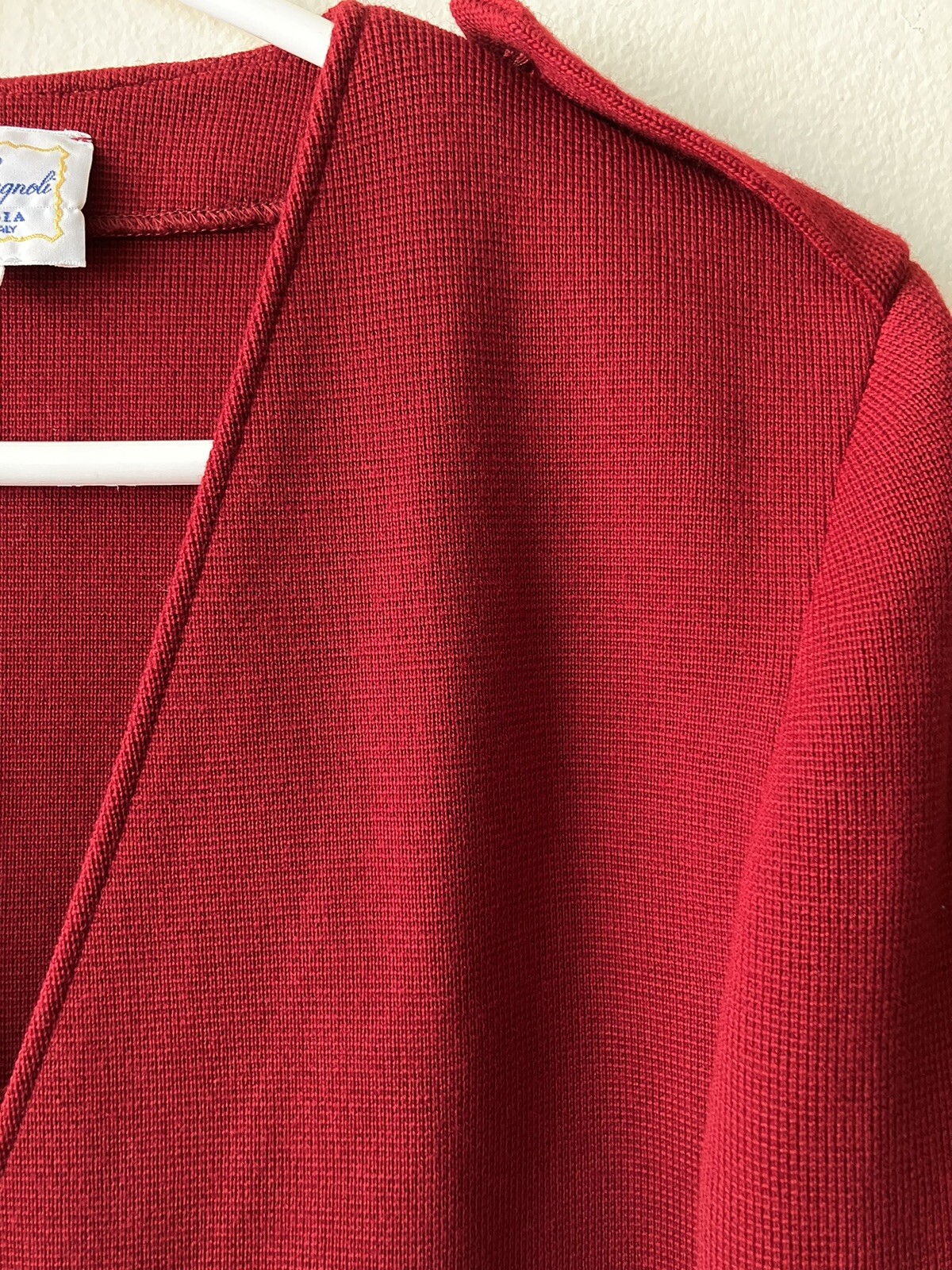 Vintage ’80s Luisa Spagnoli Old Money Red Knit Wool Jacket Epaulettes Medium