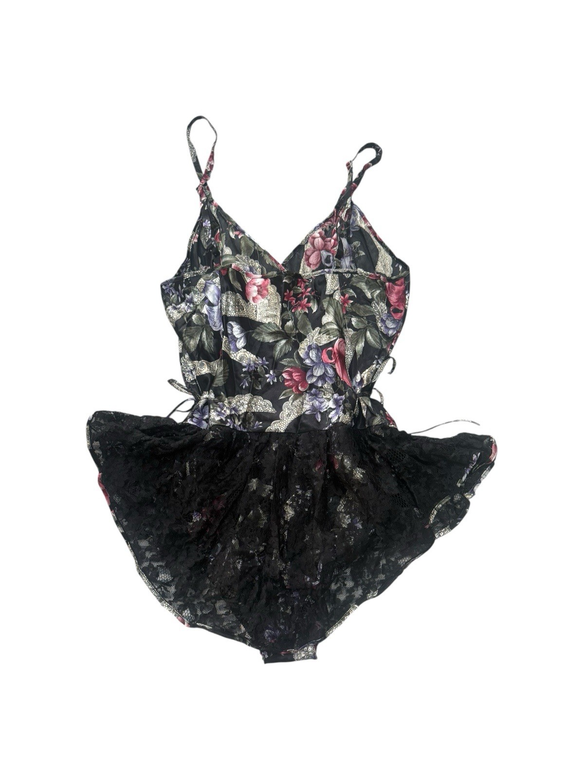 NWT Gold Label VICTORIA’S SECRET Slip TEDDY Satin BODYSUIT Lace Romper Skirt L