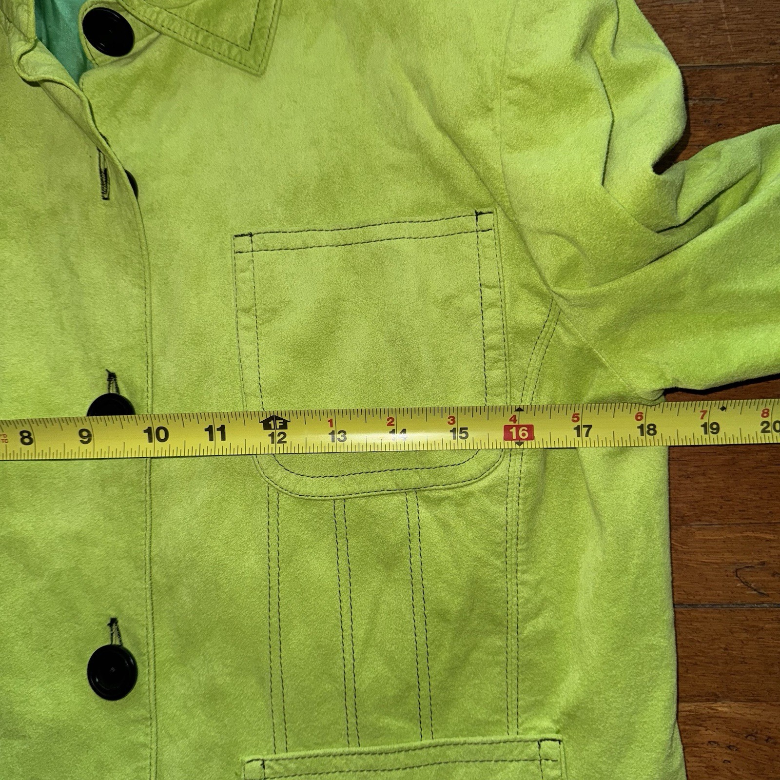 Vintage Lime Green Suede Boxy Utility Cropped Jacket Size M